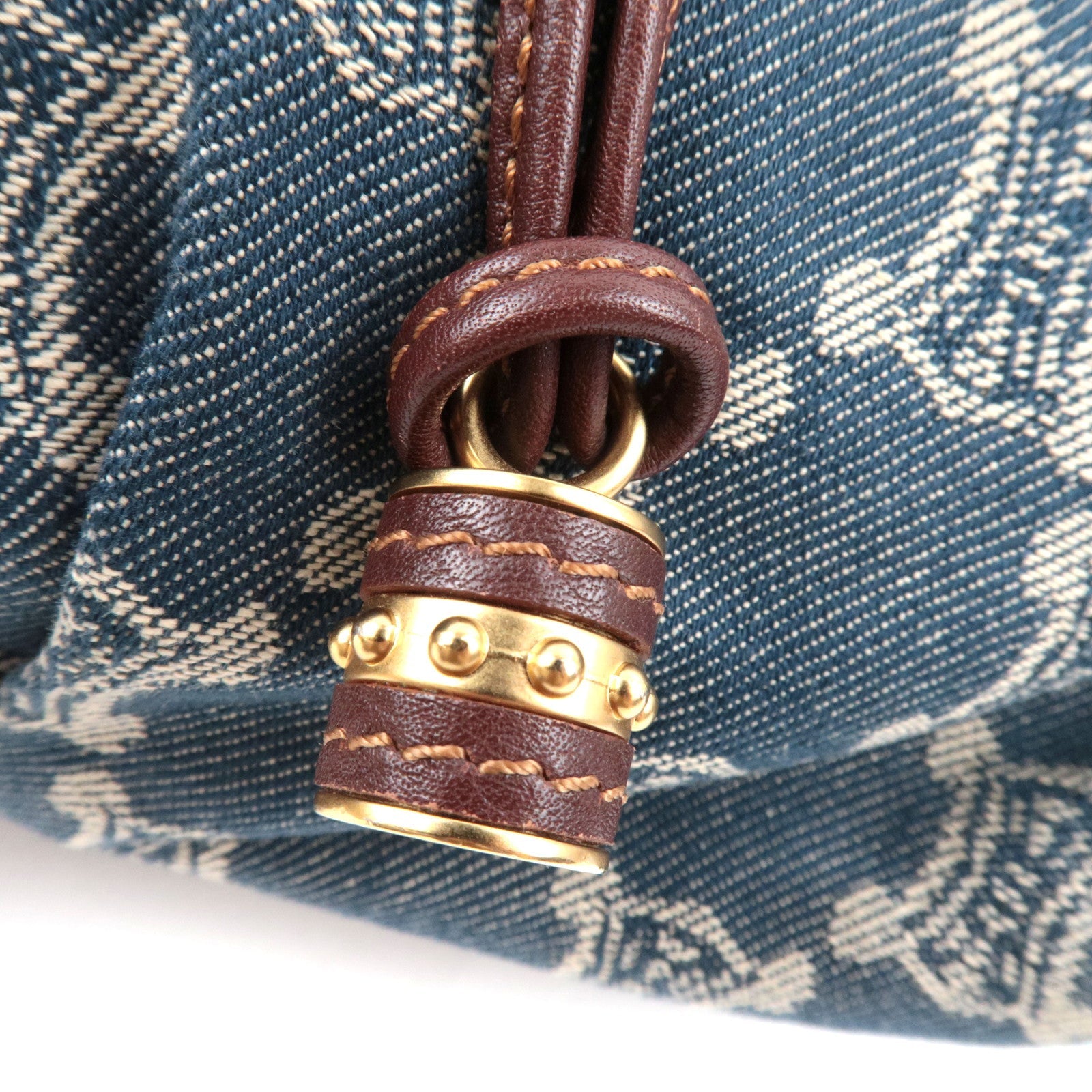 CELINE Paris Macadam Shoulder Bag Denim Leather Blue Brown