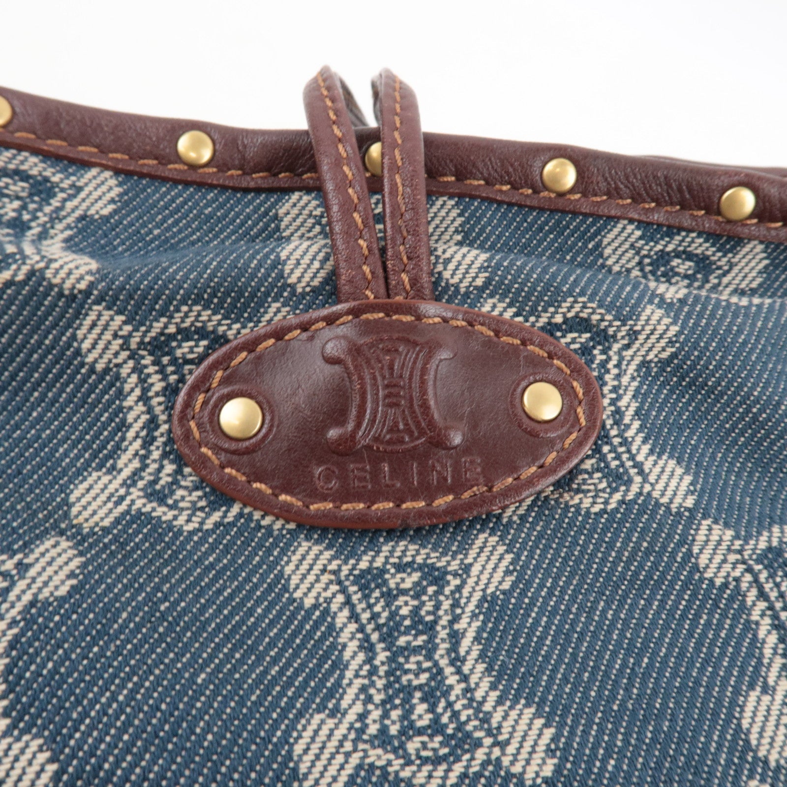 CELINE Paris Macadam Shoulder Bag Denim Leather Blue Brown