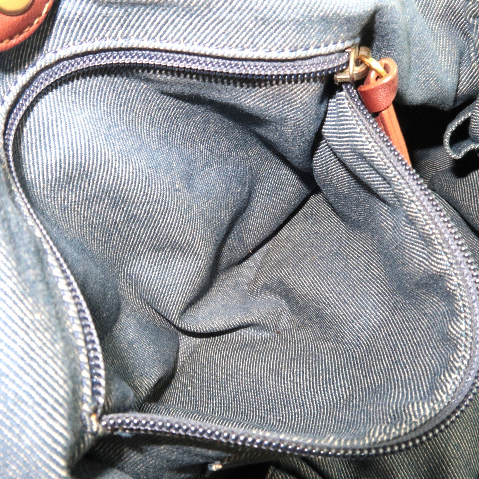 CELINE Paris Macadam Shoulder Bag Denim Leather Blue Brown