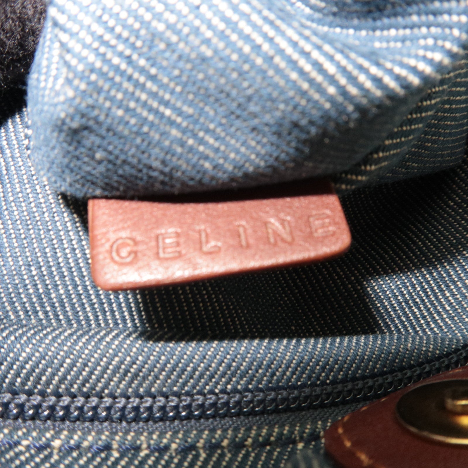 CELINE Paris Macadam Shoulder Bag Denim Leather Blue Brown