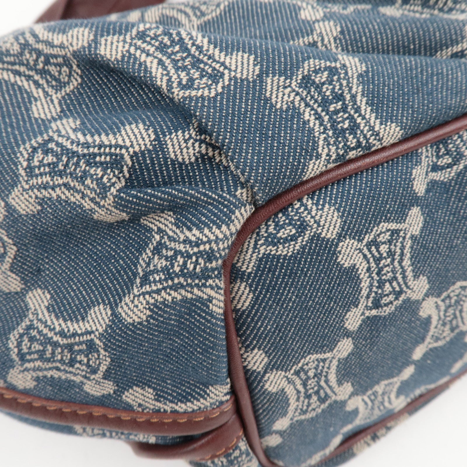 CELINE Paris Macadam Shoulder Bag Denim Leather Blue Brown