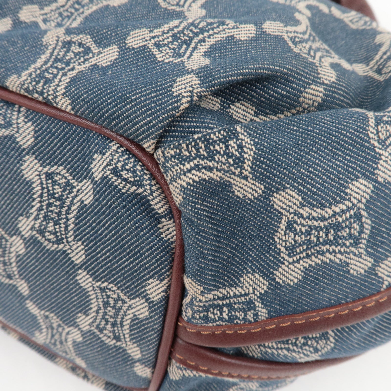 CELINE Paris Macadam Shoulder Bag Denim Leather Blue Brown