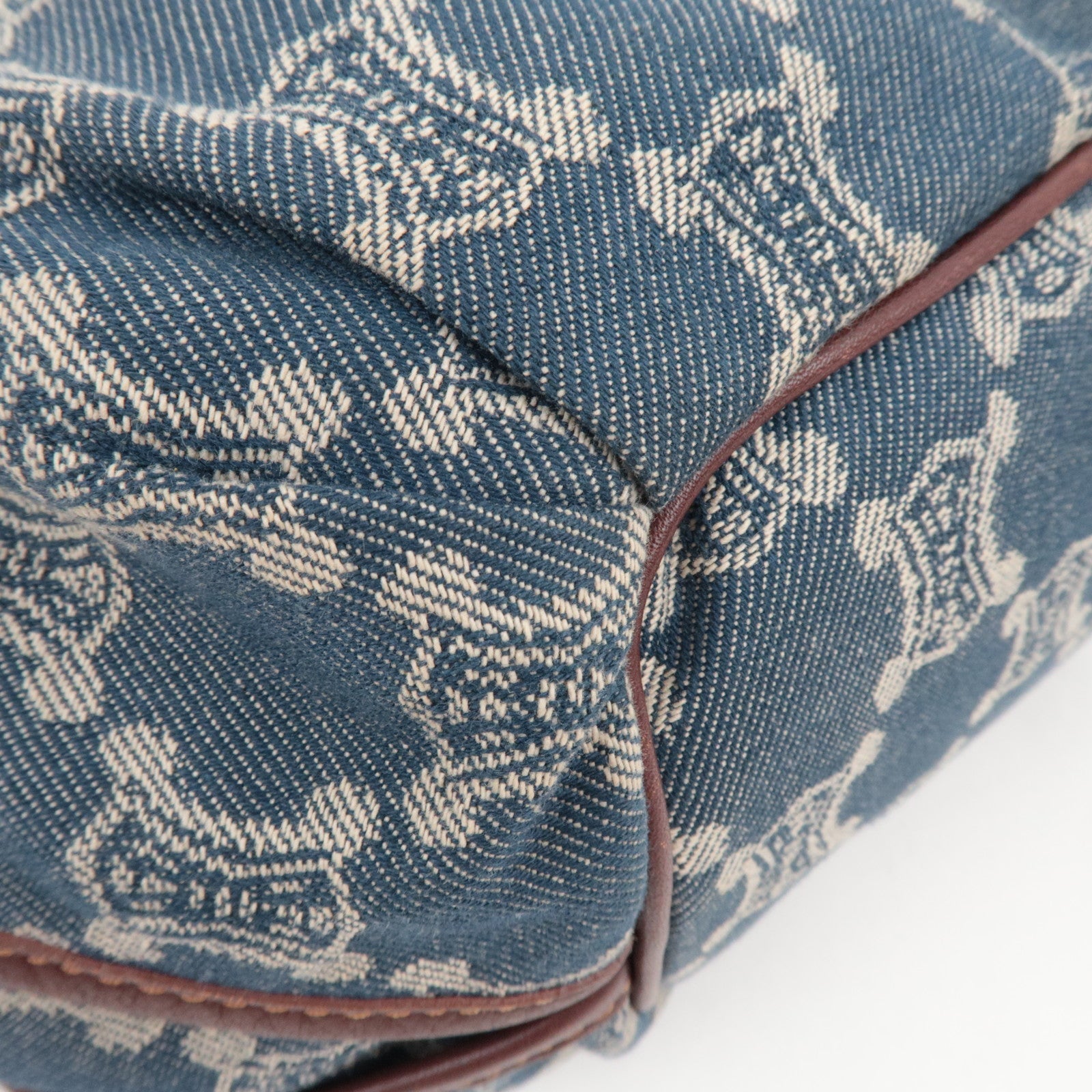 CELINE Paris Macadam Shoulder Bag Denim Leather Blue Brown