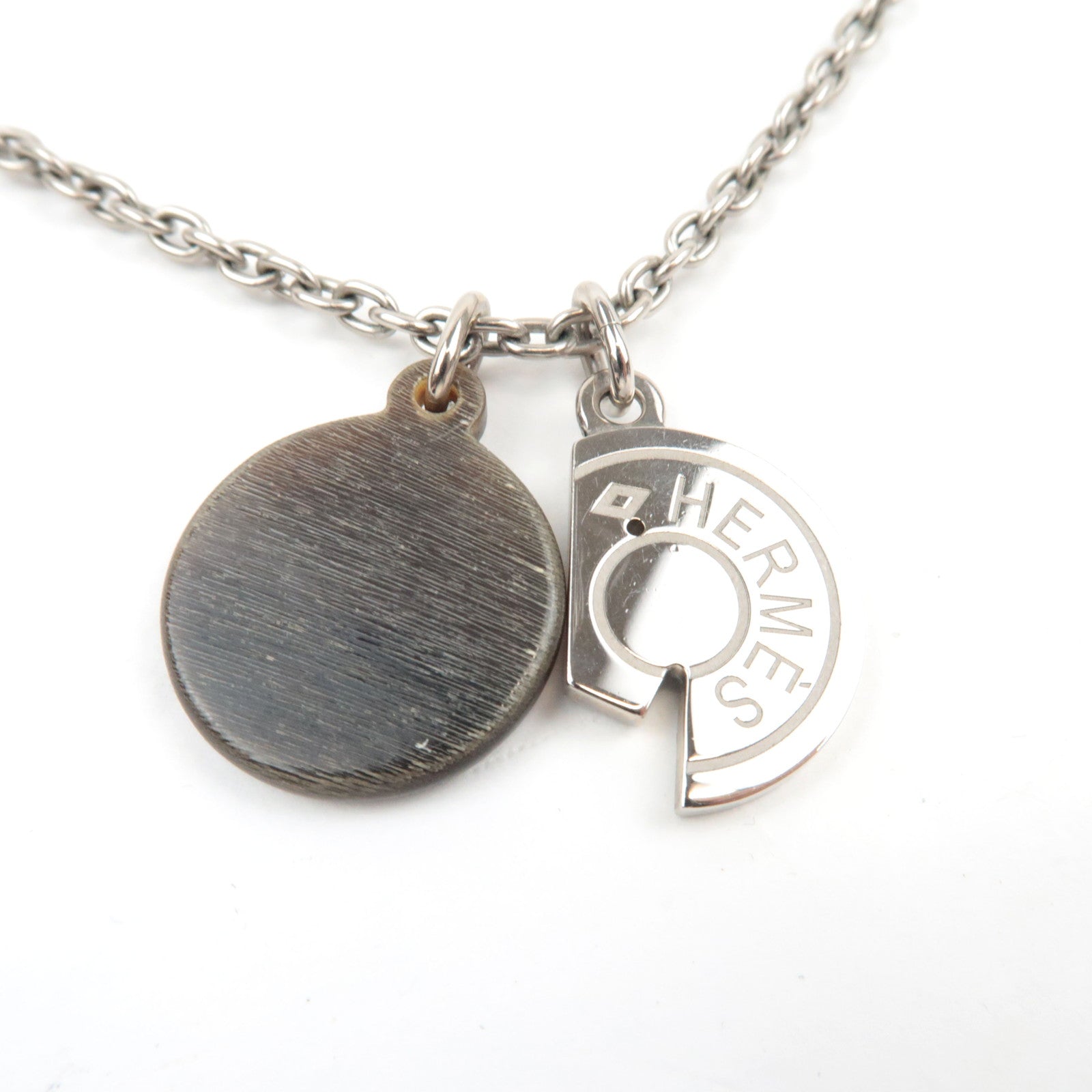 HERMES Carousel Necklace Length 48cm Metal Buffalo Horn Silver Black *Box, Dust bag