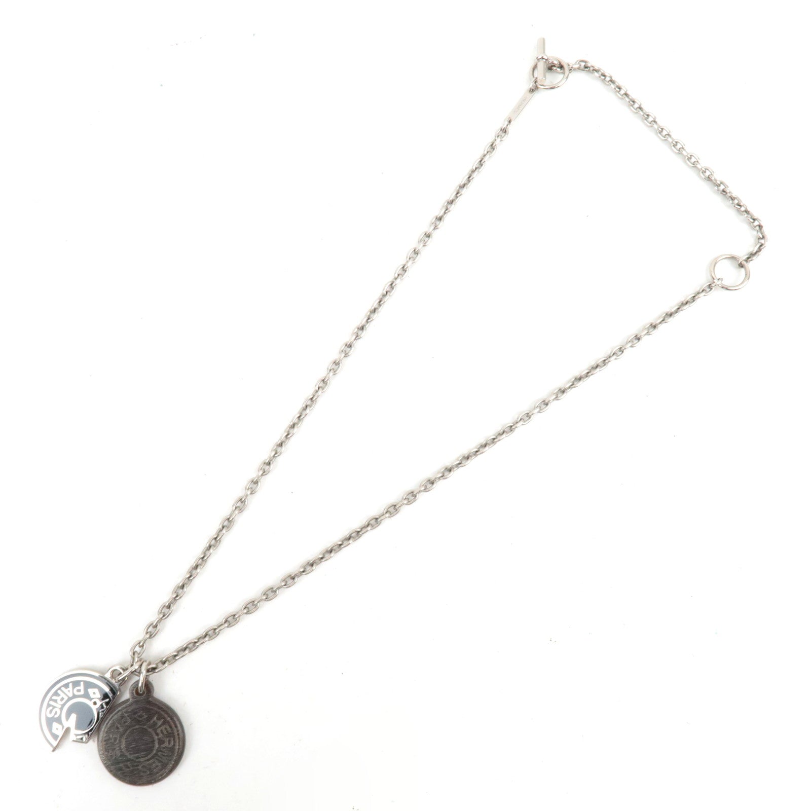 HERMES Carousel Necklace Length 48cm Metal Buffalo Horn Silver Black *Box, Dust bag