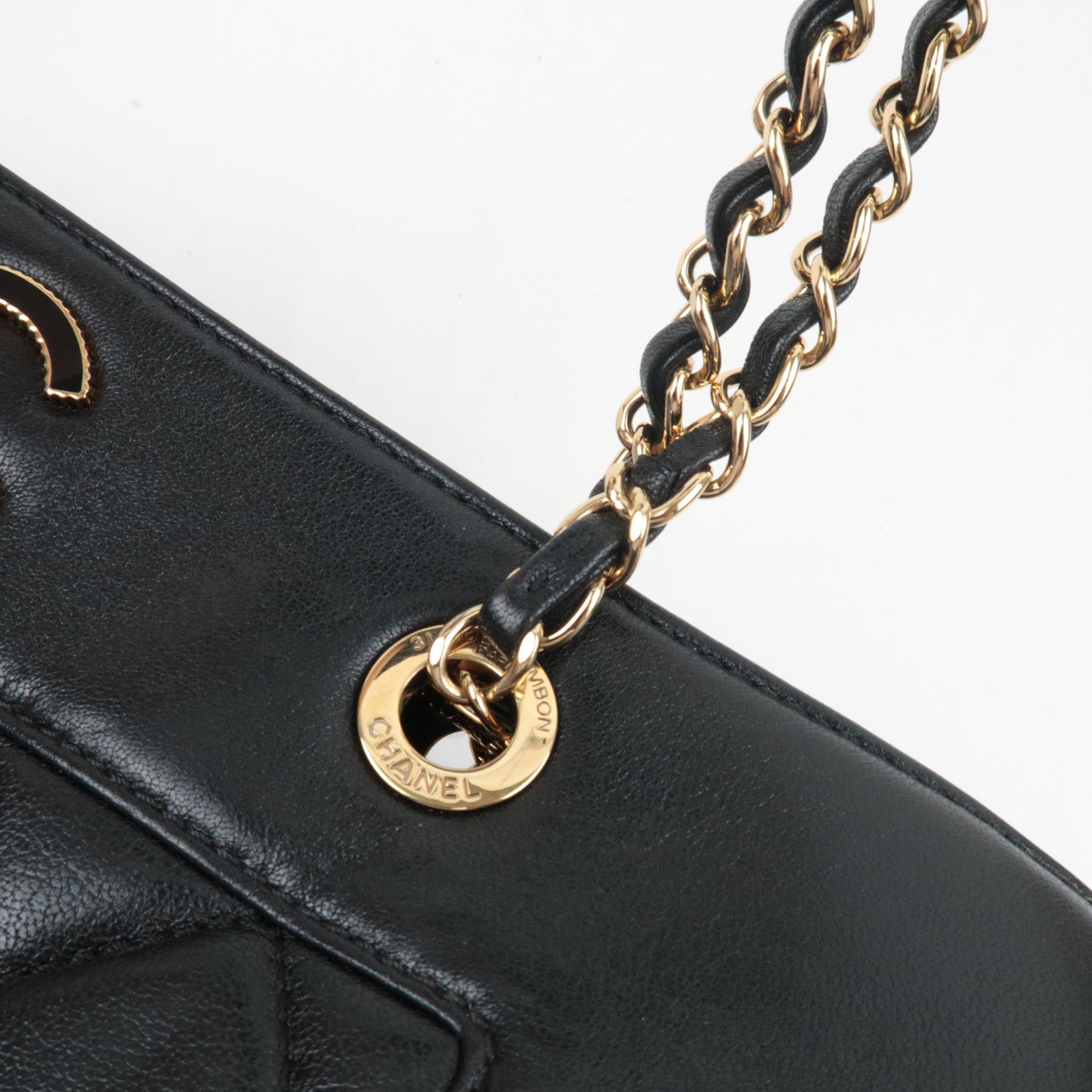 CHANEL Matelasse Chain Tote Bag Lambskin Black Gold HDW 23107851