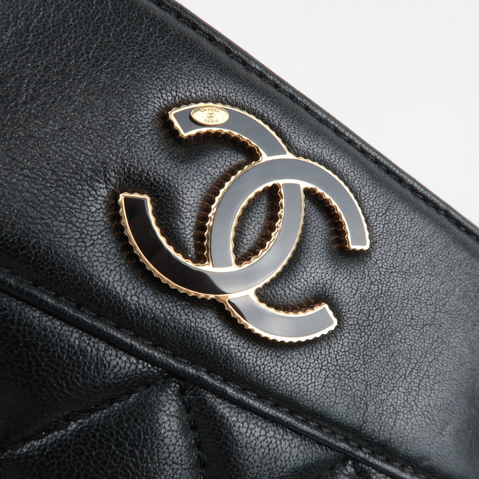 CHANEL Matelasse Chain Tote Bag Lambskin Black Gold HDW 23107851