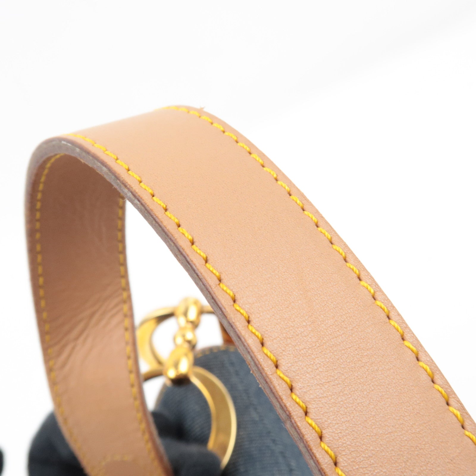 Christian Dior Double Saddle Bag Shoulder Bag Denim Leather Navy Beige