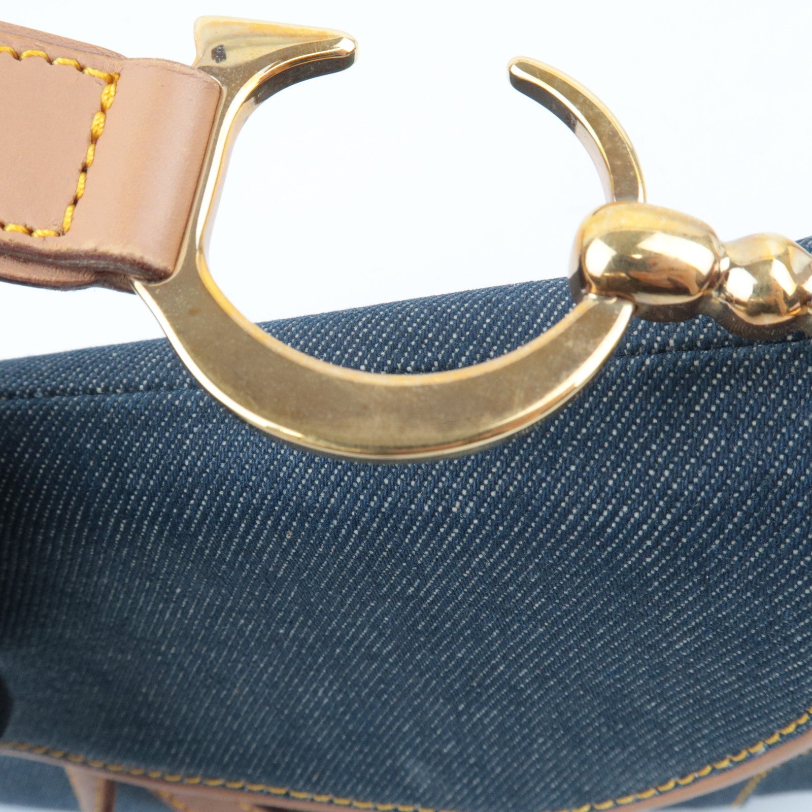 Christian Dior Double Saddle Bag Shoulder Bag Denim Leather Navy Beige