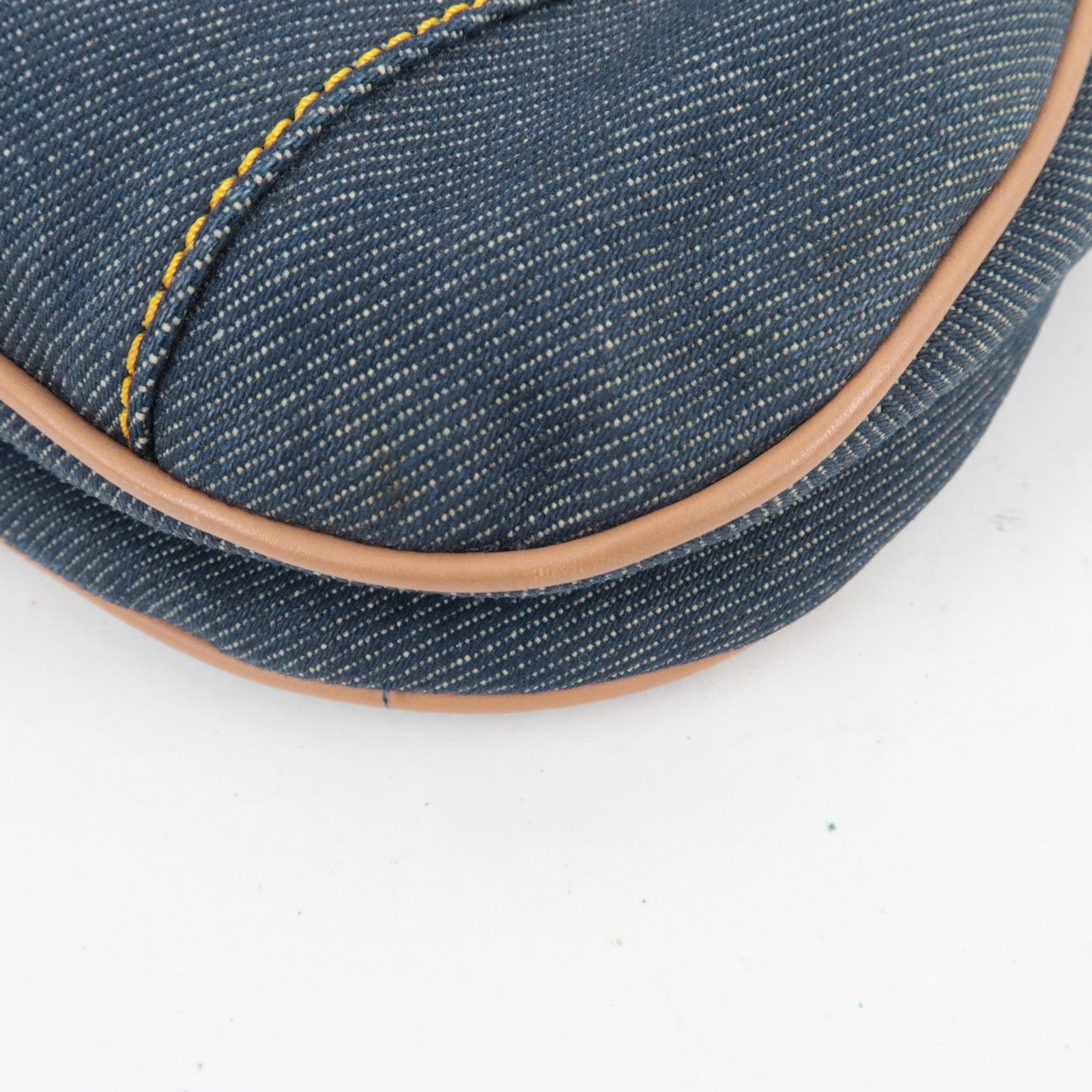 Christian Dior Double Saddle Bag Shoulder Bag Denim Leather Navy Beige