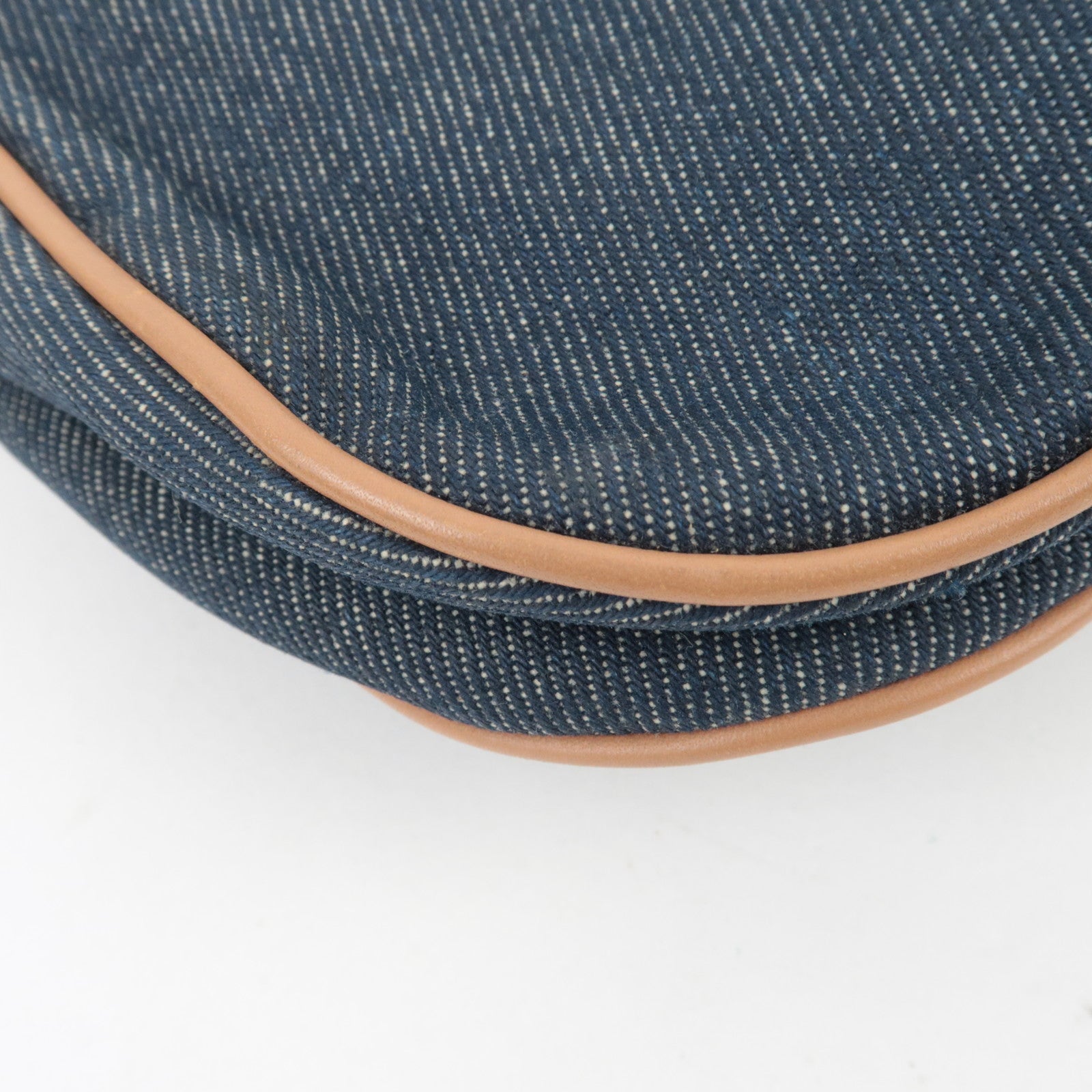 Christian Dior Double Saddle Bag Shoulder Bag Denim Leather Navy Beige