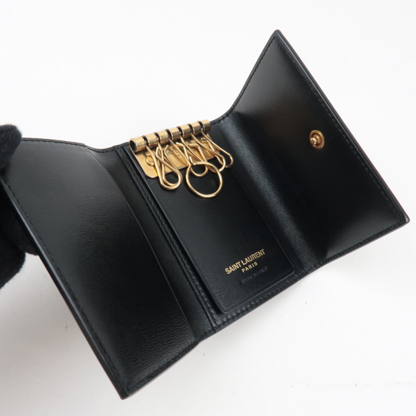 Saint Laurent 6 Rings Key Case Leather Black 654227