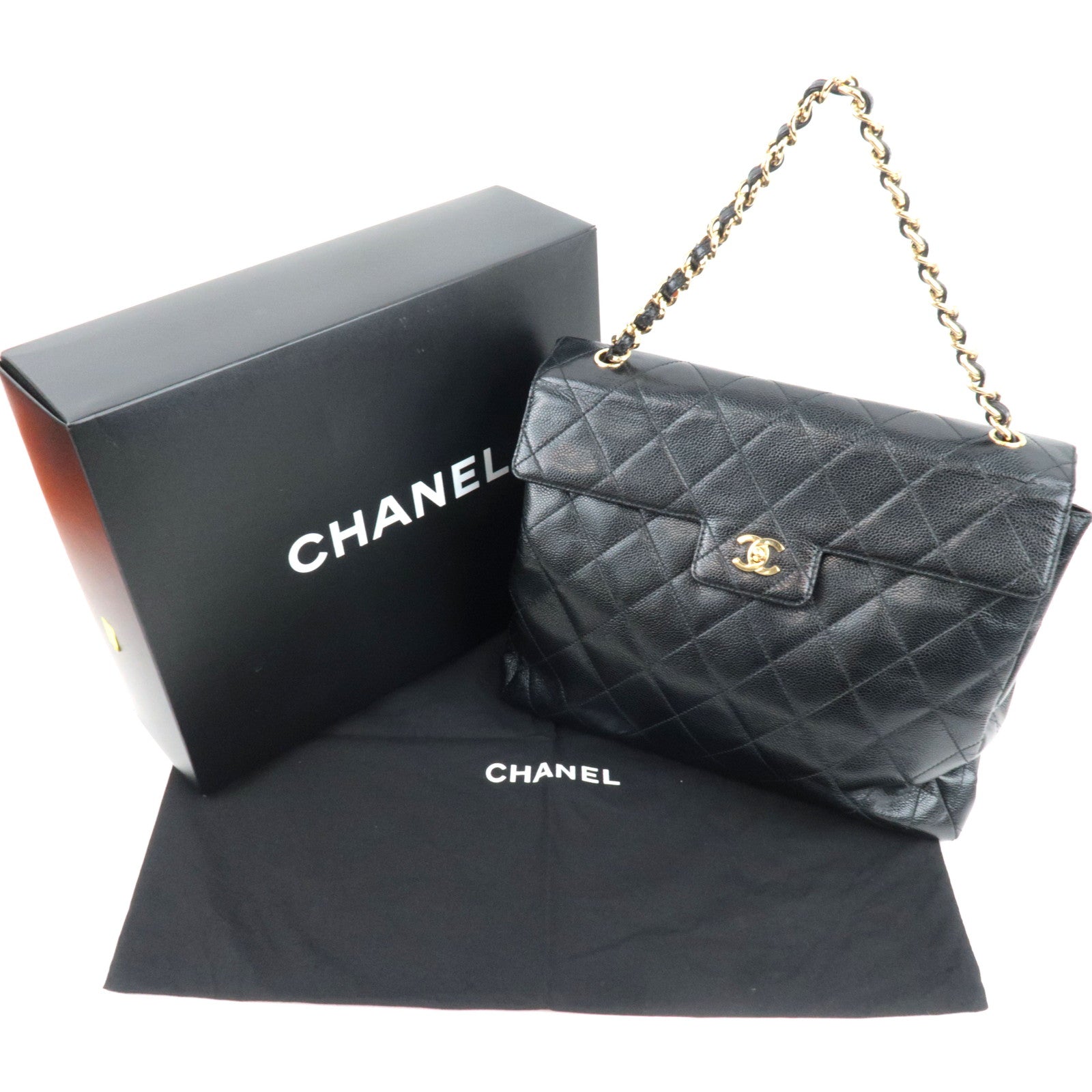 CHANEL Matelasse Chain Shoulder Bag Caviar Skin Black Gold HDW 6869839 *Box, Dust bag