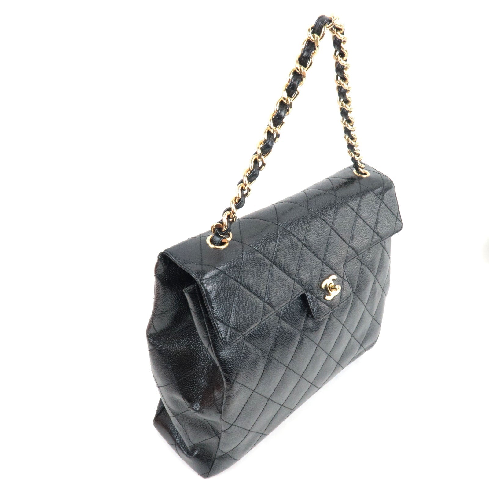 CHANEL Matelasse Chain Shoulder Bag Caviar Skin Black Gold HDW 6869839 *Box, Dust bag