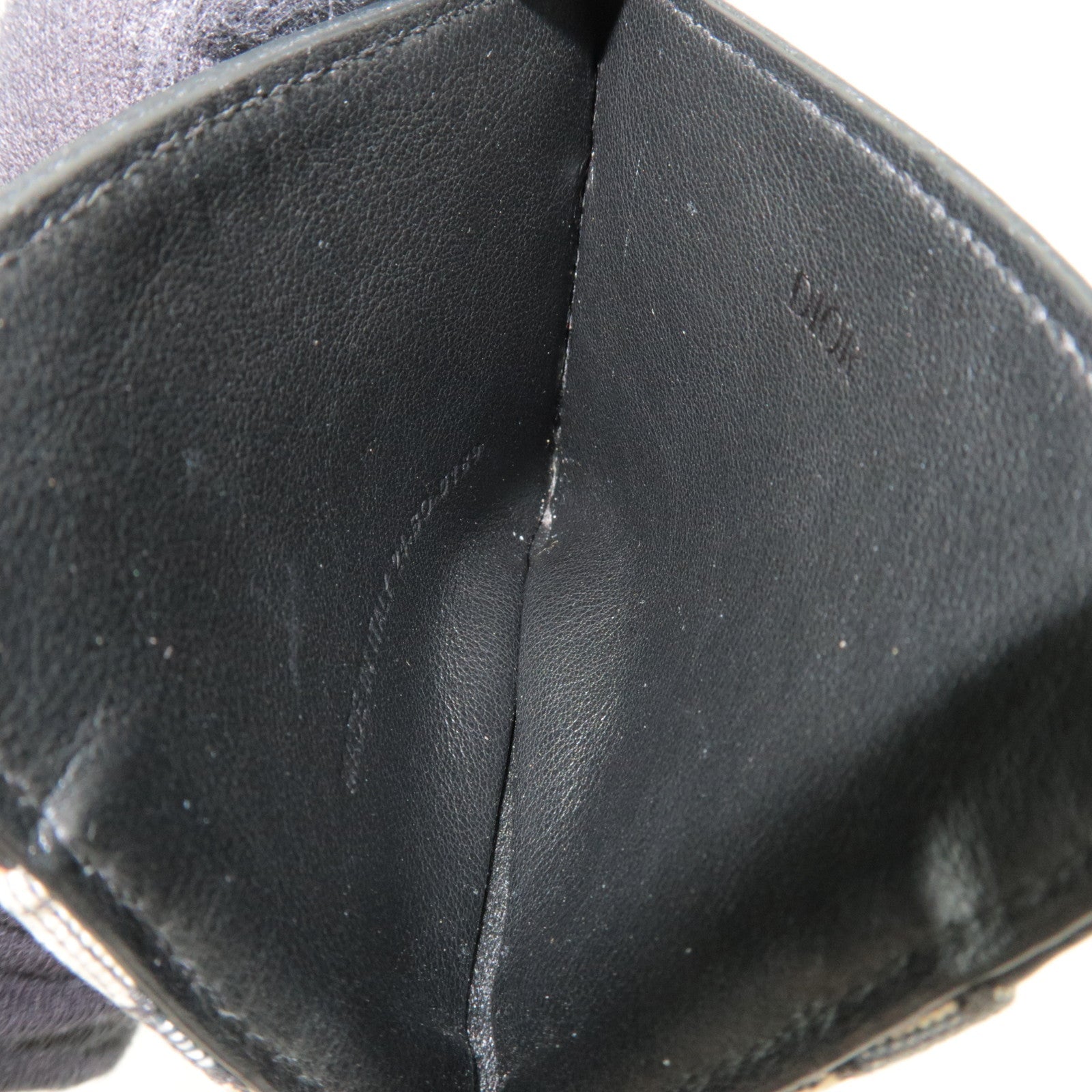 Christian Dior Trotter Card Case Jacquard Leather Navy Black