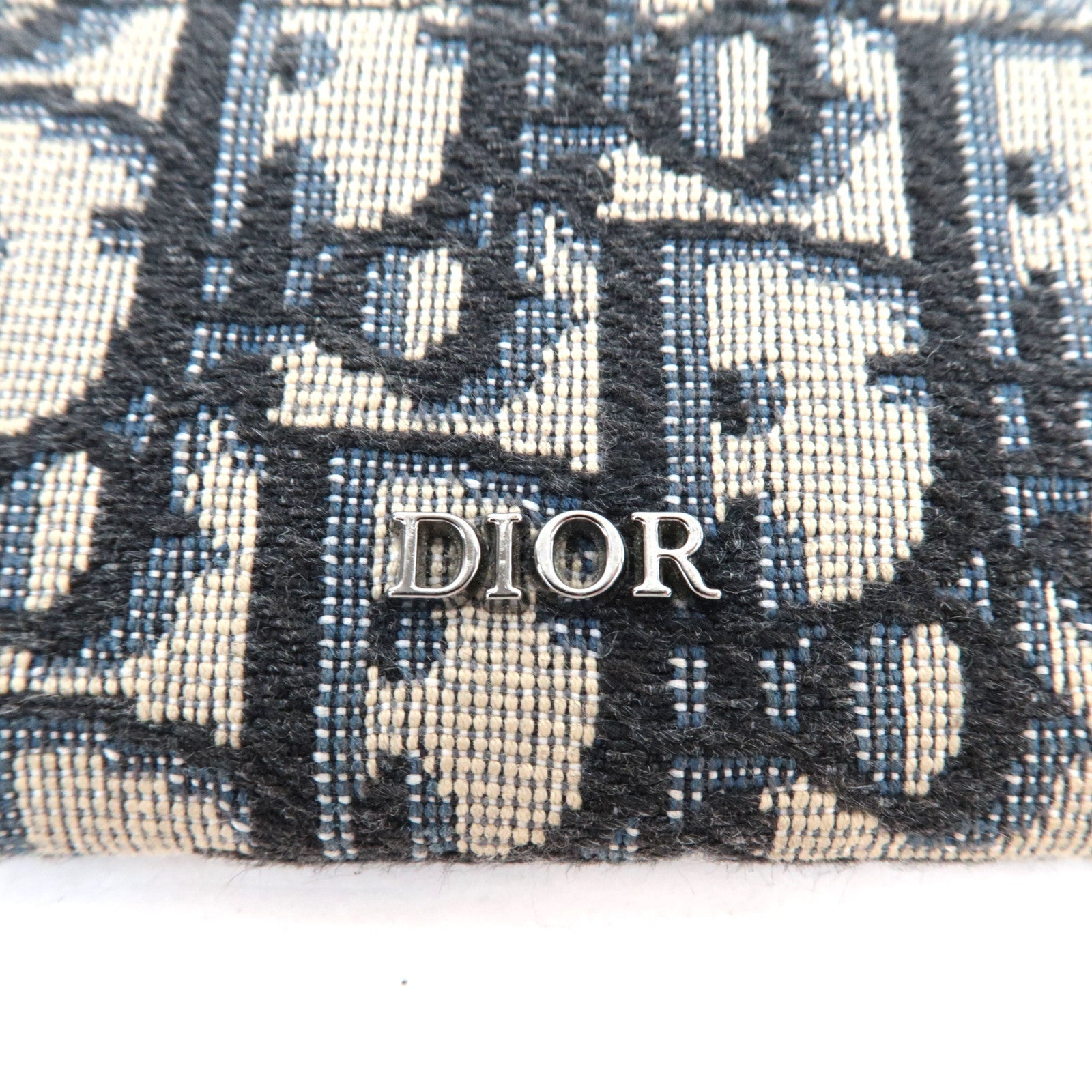 Christian Dior Trotter Card Case Jacquard Leather Navy Black