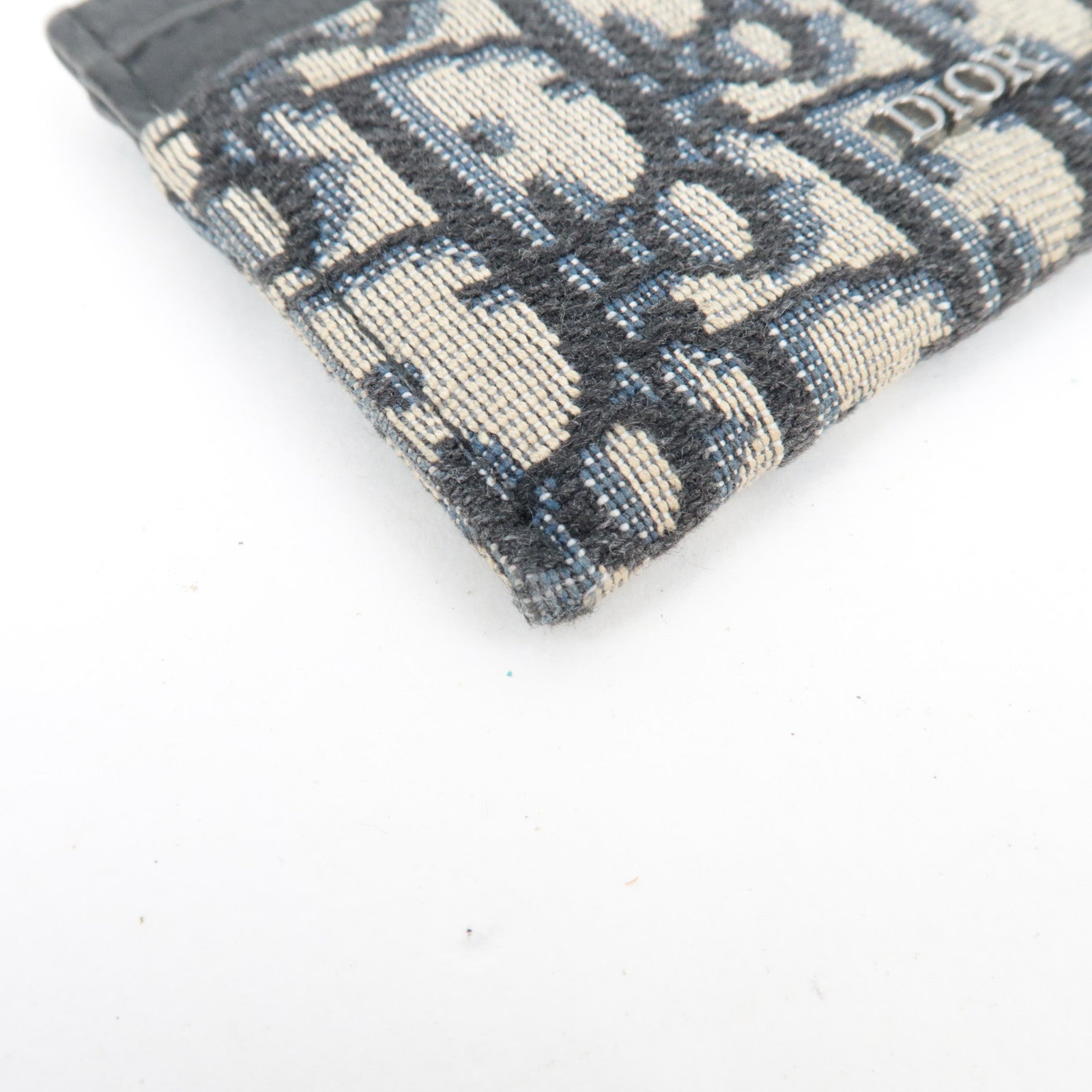 Christian Dior Trotter Card Case Jacquard Leather Navy Black