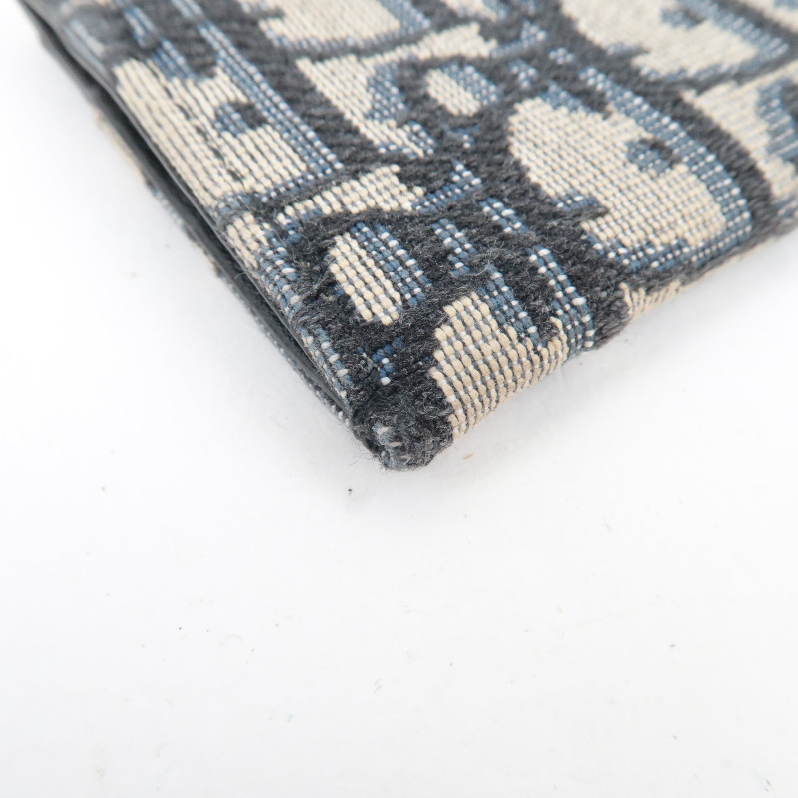 Christian Dior Trotter Card Case Jacquard Leather Navy Black