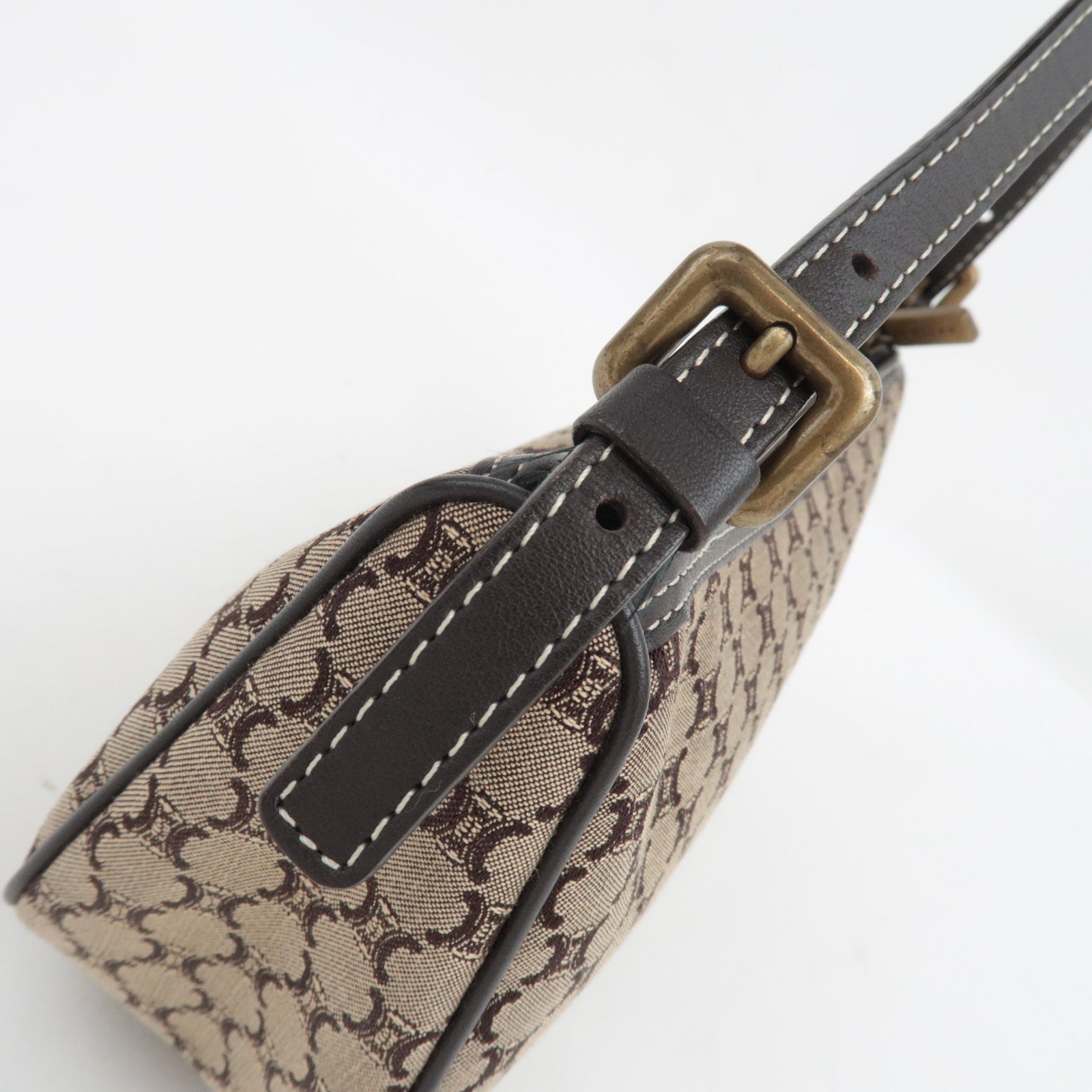 CELINE Paris Macadam Handbag Canvas Leather Beige Brown