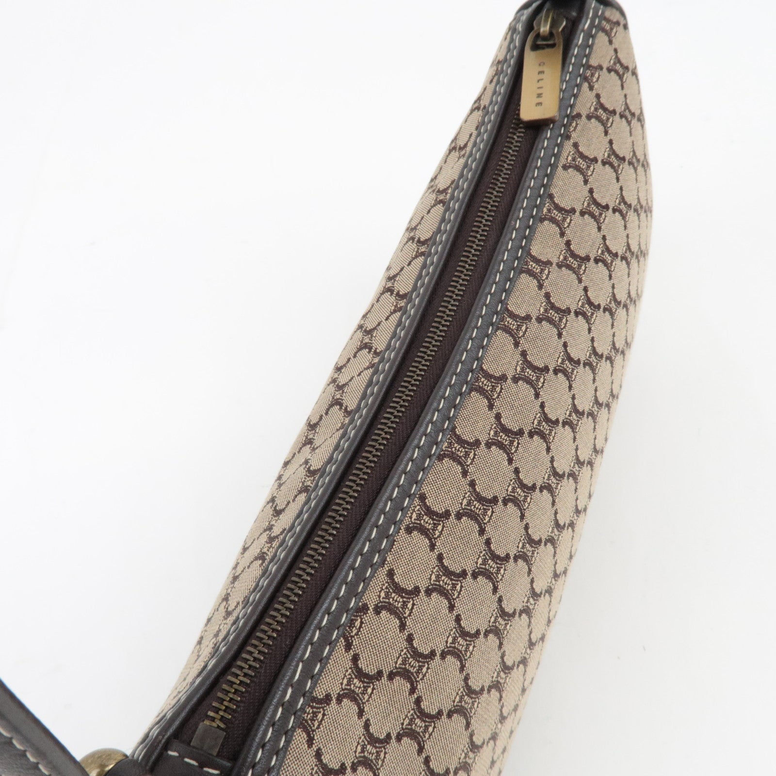 CELINE Paris Macadam Handbag Canvas Leather Beige Brown