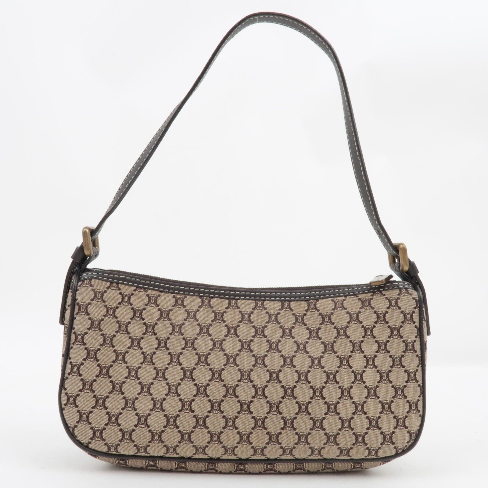 CELINE Paris Macadam Handbag Canvas Leather Beige Brown