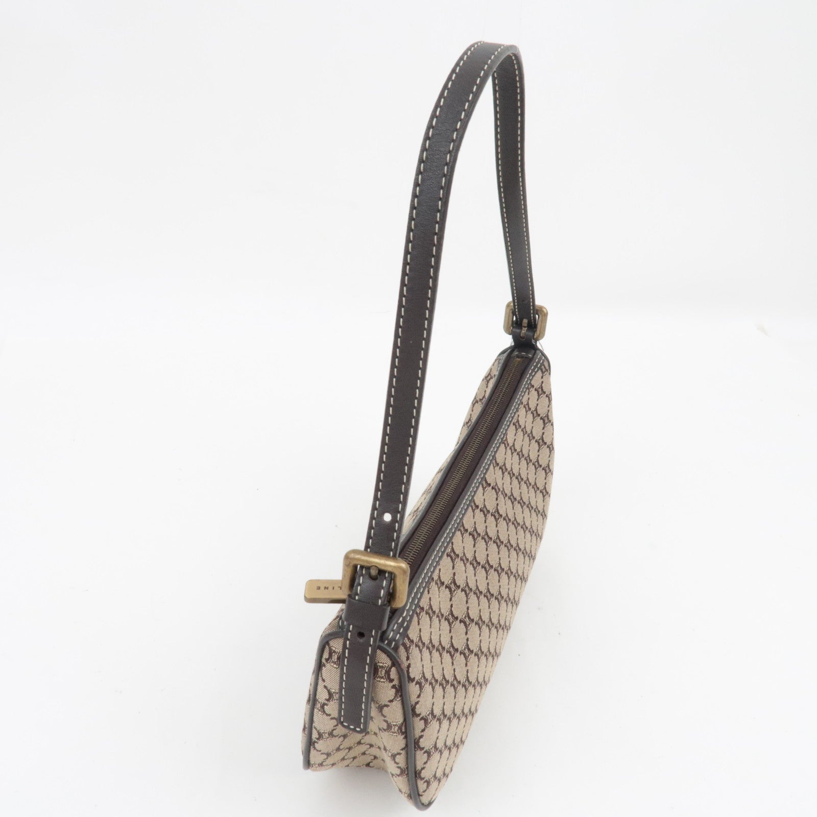 CELINE Paris Macadam Handbag Canvas Leather Beige Brown