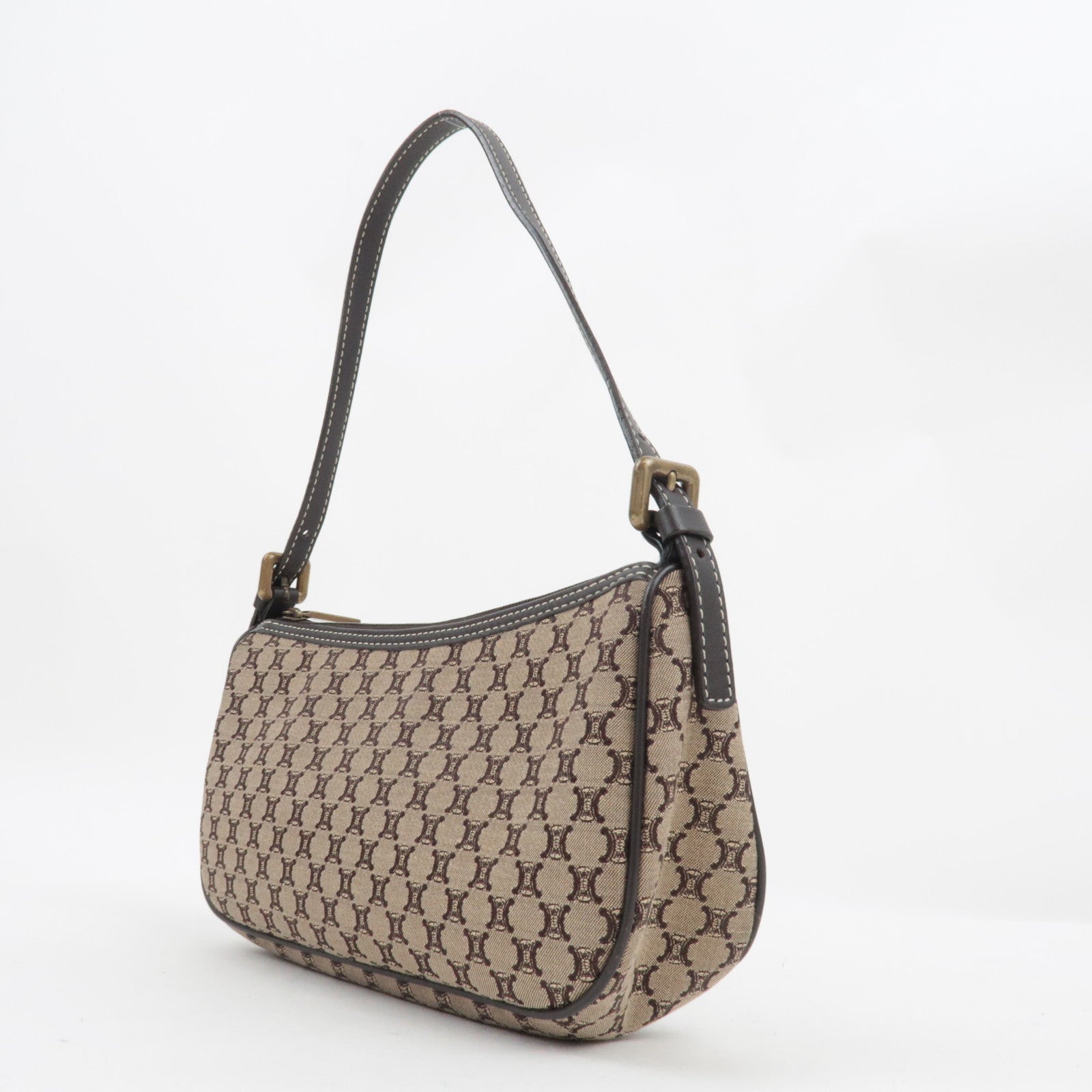 CELINE Paris Macadam Handbag Canvas Leather Beige Brown