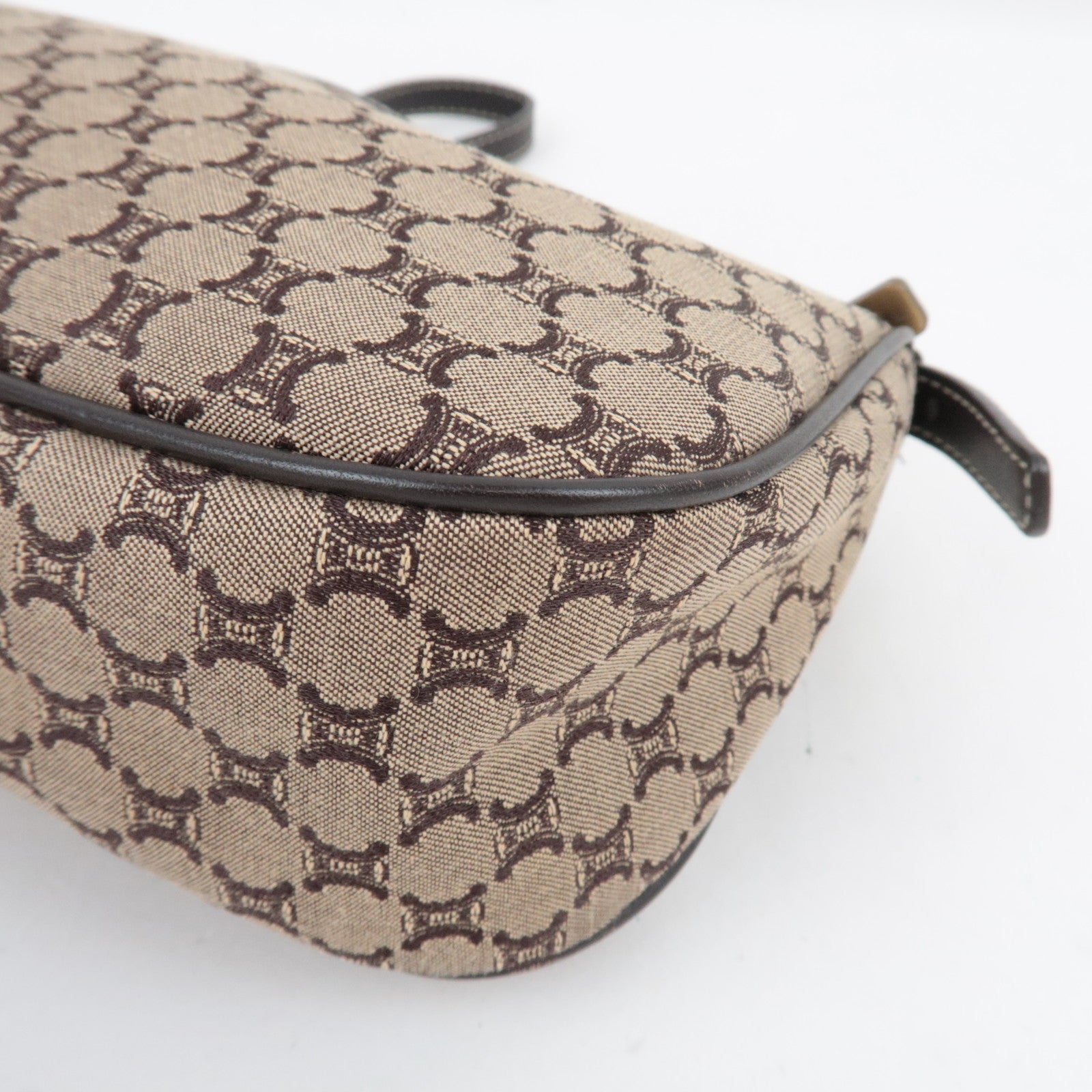 CELINE Paris Macadam Handbag Canvas Leather Beige Brown