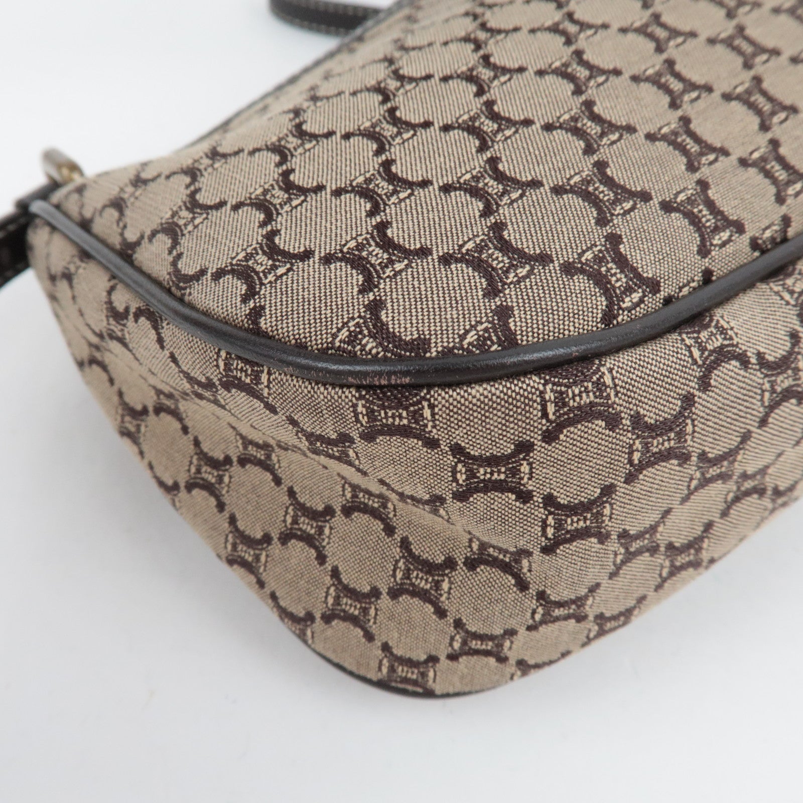 CELINE Paris Macadam Handbag Canvas Leather Beige Brown