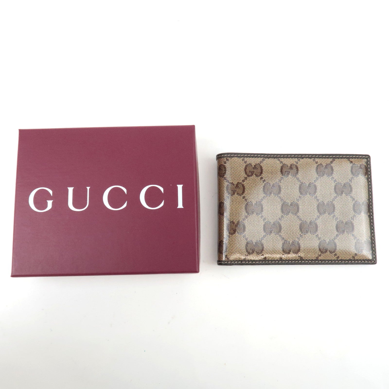 GUCCI GG Crystal Bi-Fold Wallet Beige Brown 292534 *Box, Dust bag
