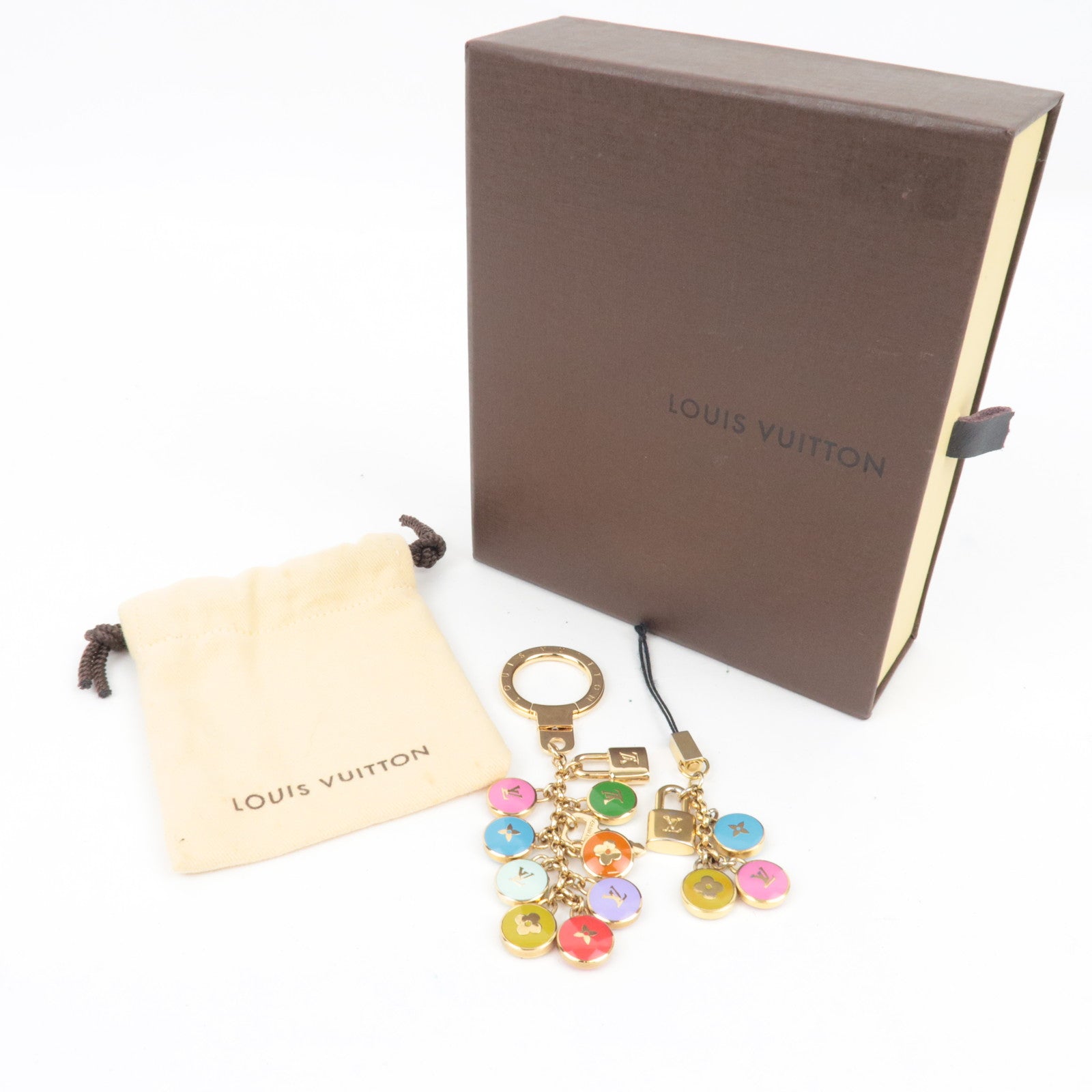 Louis Vuitton Set of 2 Porte Cles Pastille Bag Charm, Phone Strap Gold M65381 M65388 *Box, Dust bag