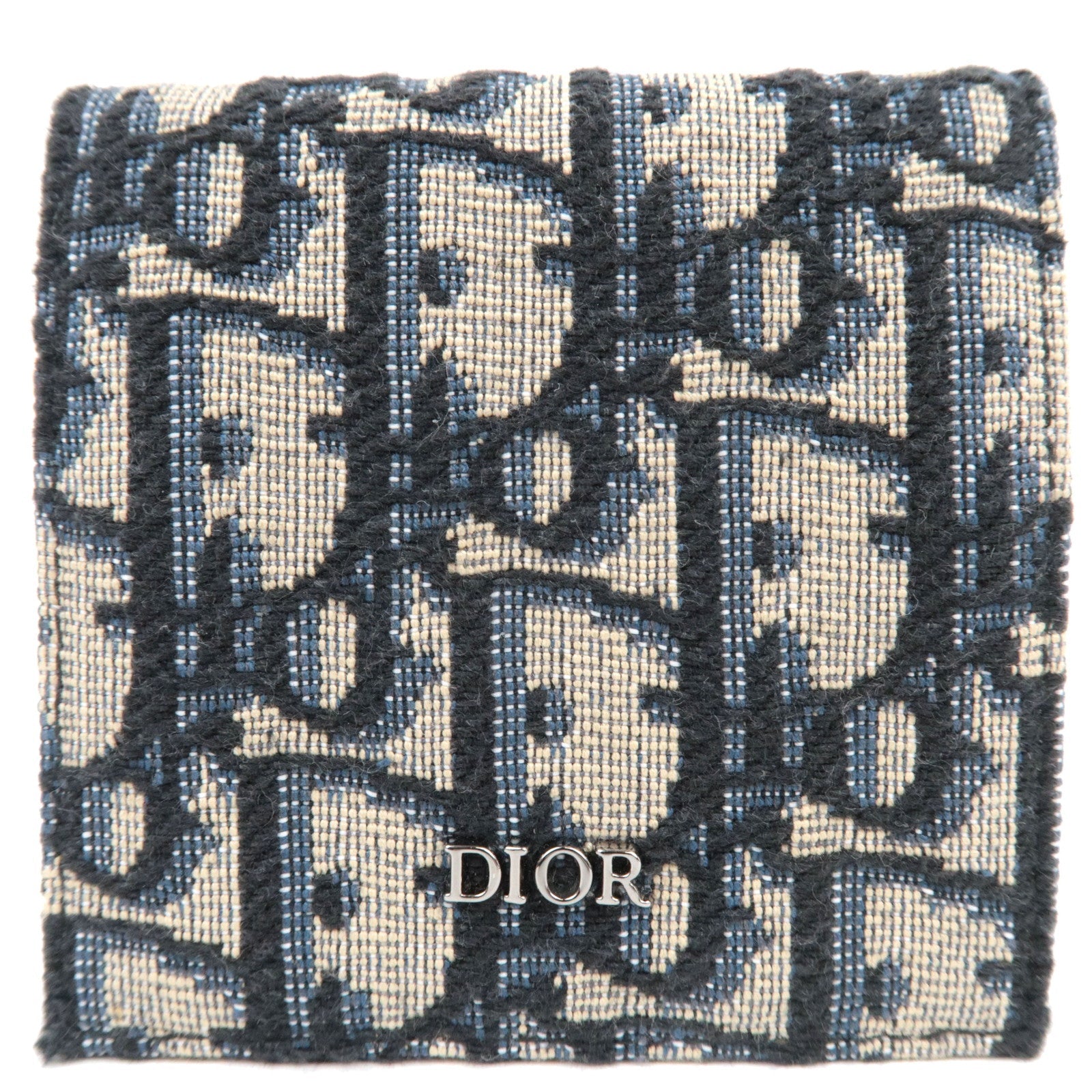 Christian Dior Oblique Trotter Coin Case Canvas Navy*Box, Dust bag77328