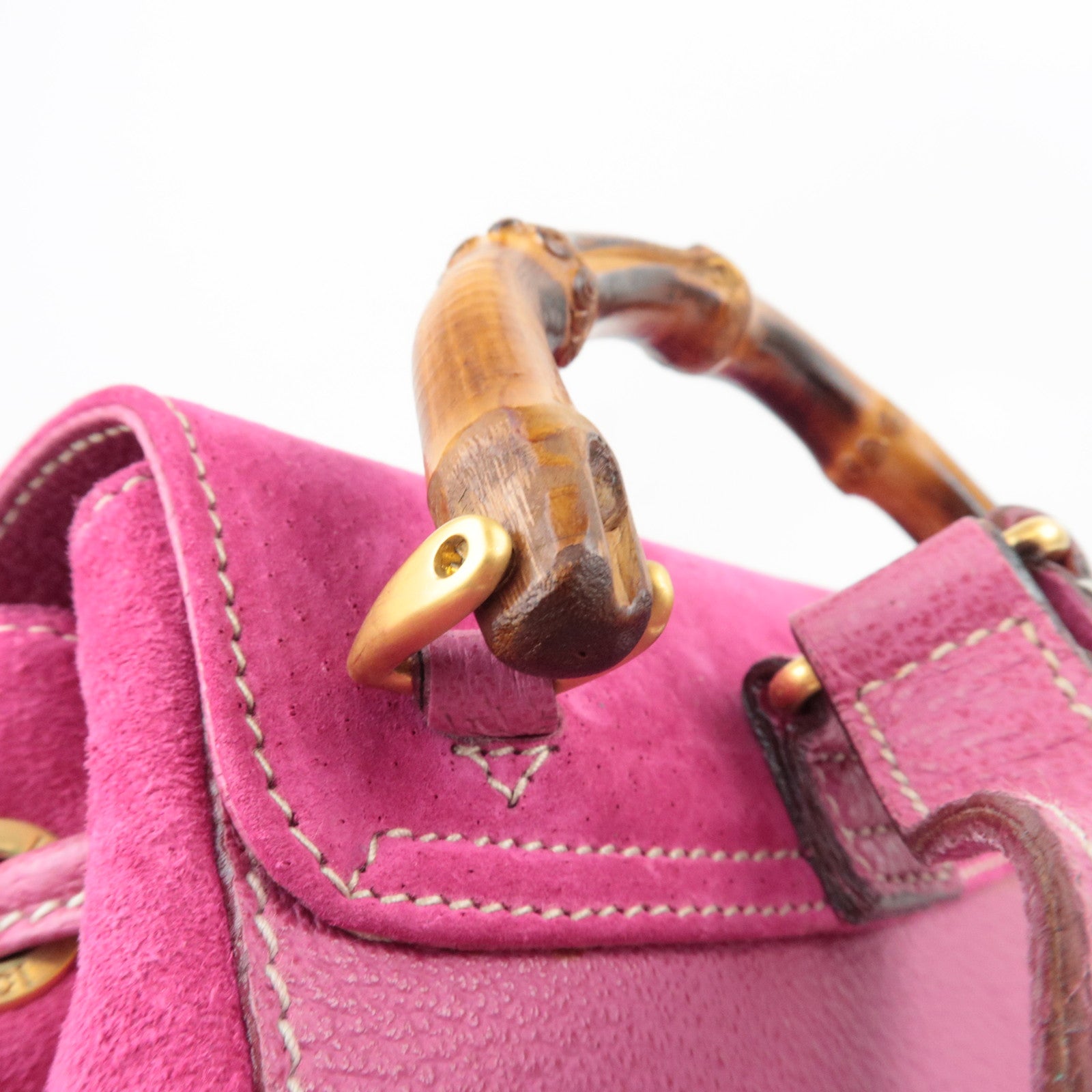 GUCCI Bamboo Backpack Suede Pink 003.1705