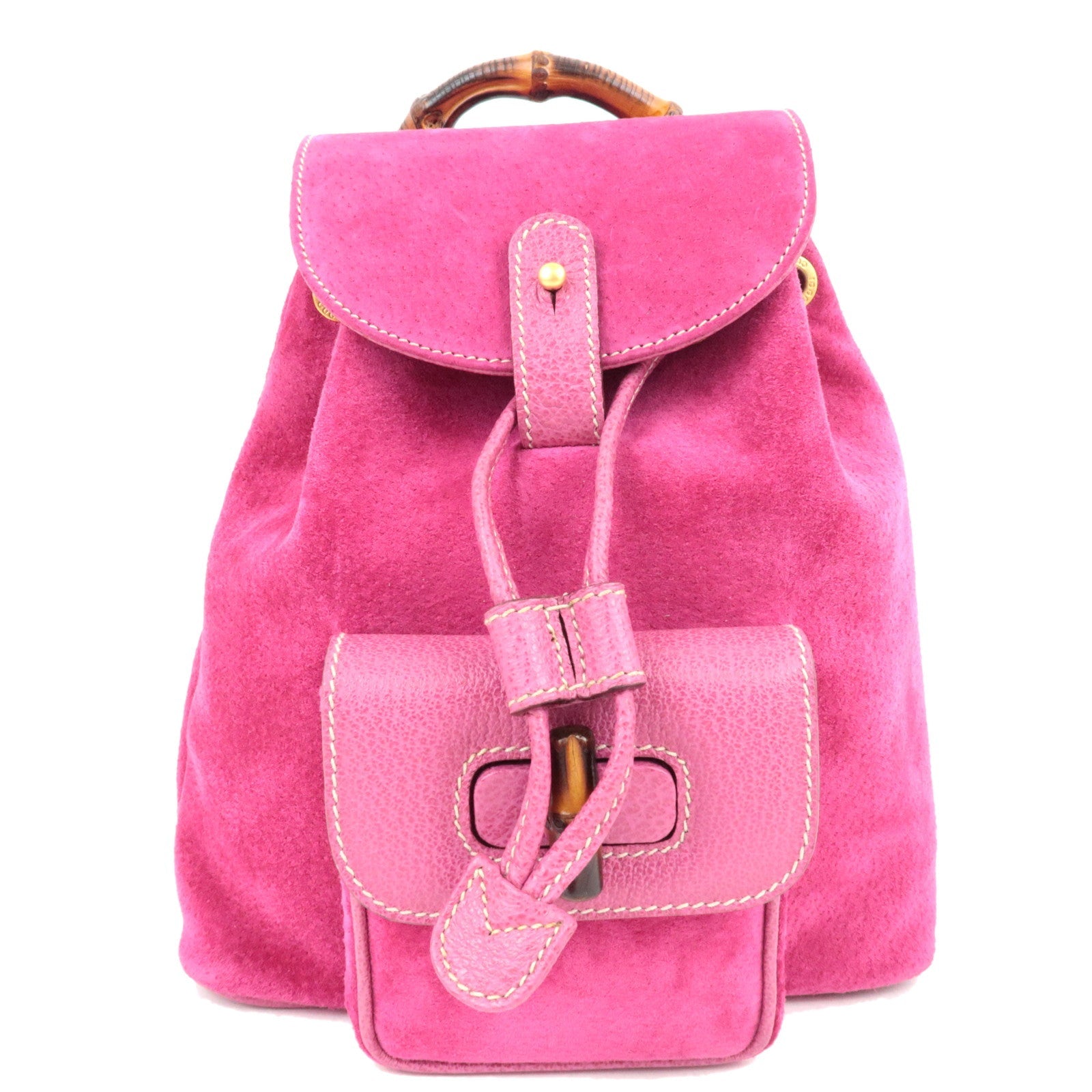GUCCI Bamboo Backpack Suede Pink 003.170577332