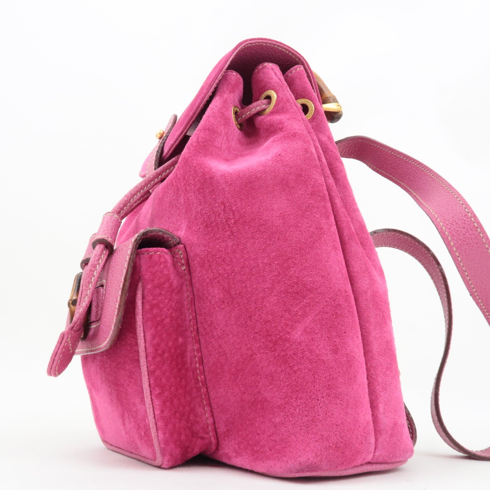 GUCCI Bamboo Backpack Suede Pink 003.1705