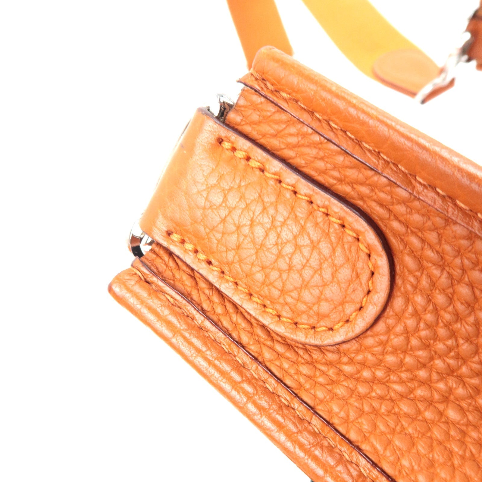 HERMES Evelyn 3 PM Shoulder Bag □I Stamp (2005) Taurillon Clemence Orange Silver HDW *Box, Dust bag, Strap