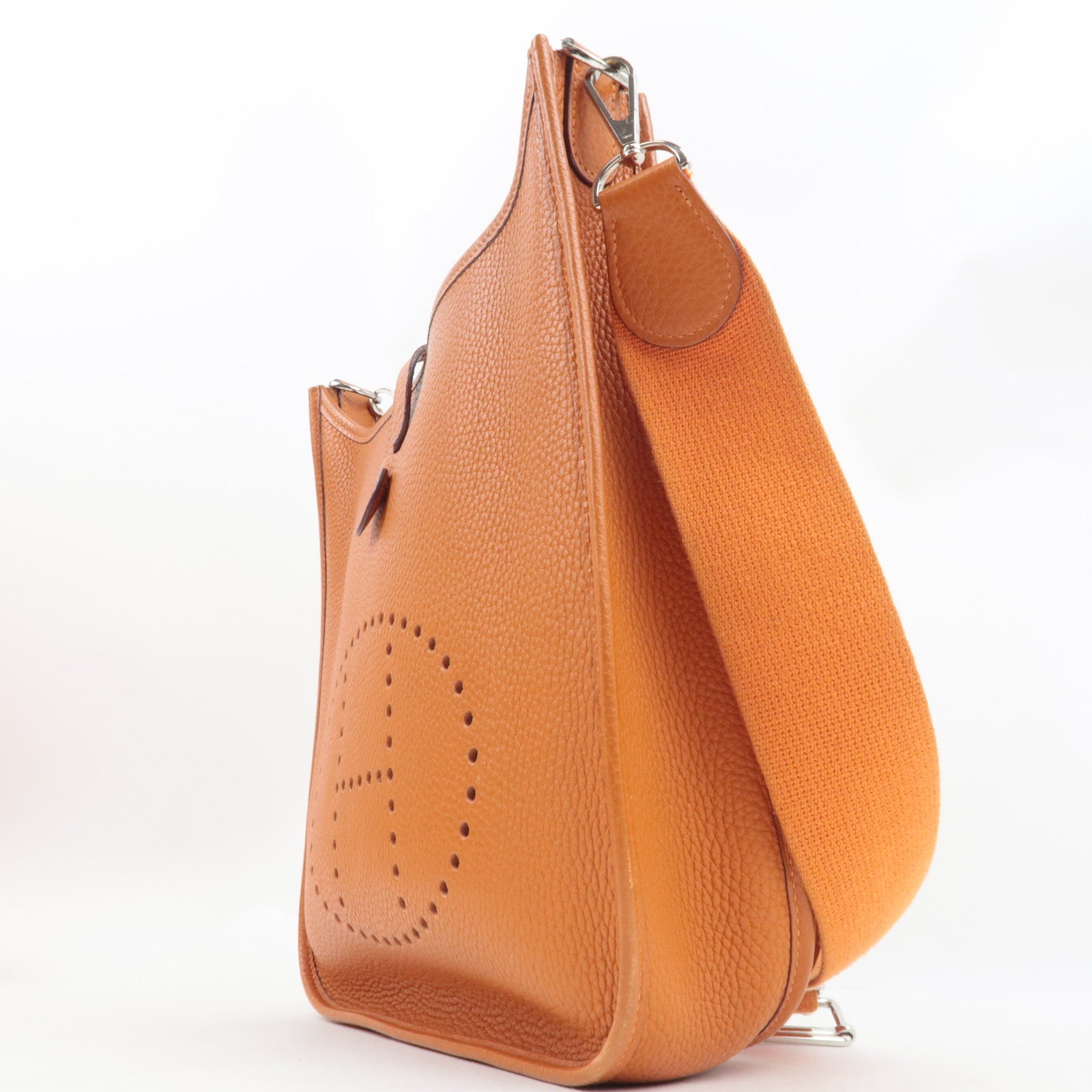 HERMES Evelyn 3 PM Shoulder Bag □I Stamp (2005) Taurillon Clemence Orange Silver HDW *Box, Dust bag, Strap
