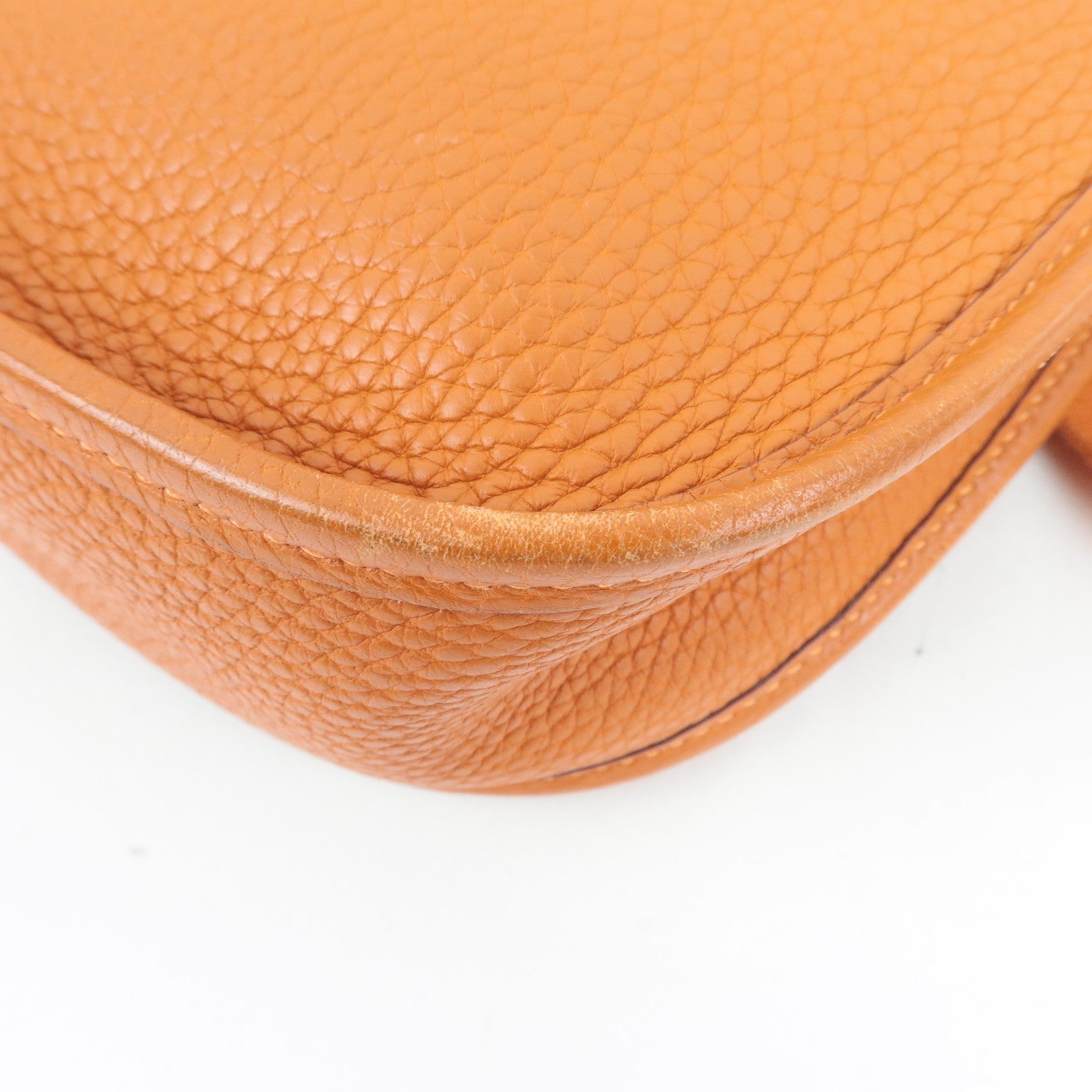 HERMES Evelyn 3 PM Shoulder Bag □I Stamp (2005) Taurillon Clemence Orange Silver HDW *Box, Dust bag, Strap