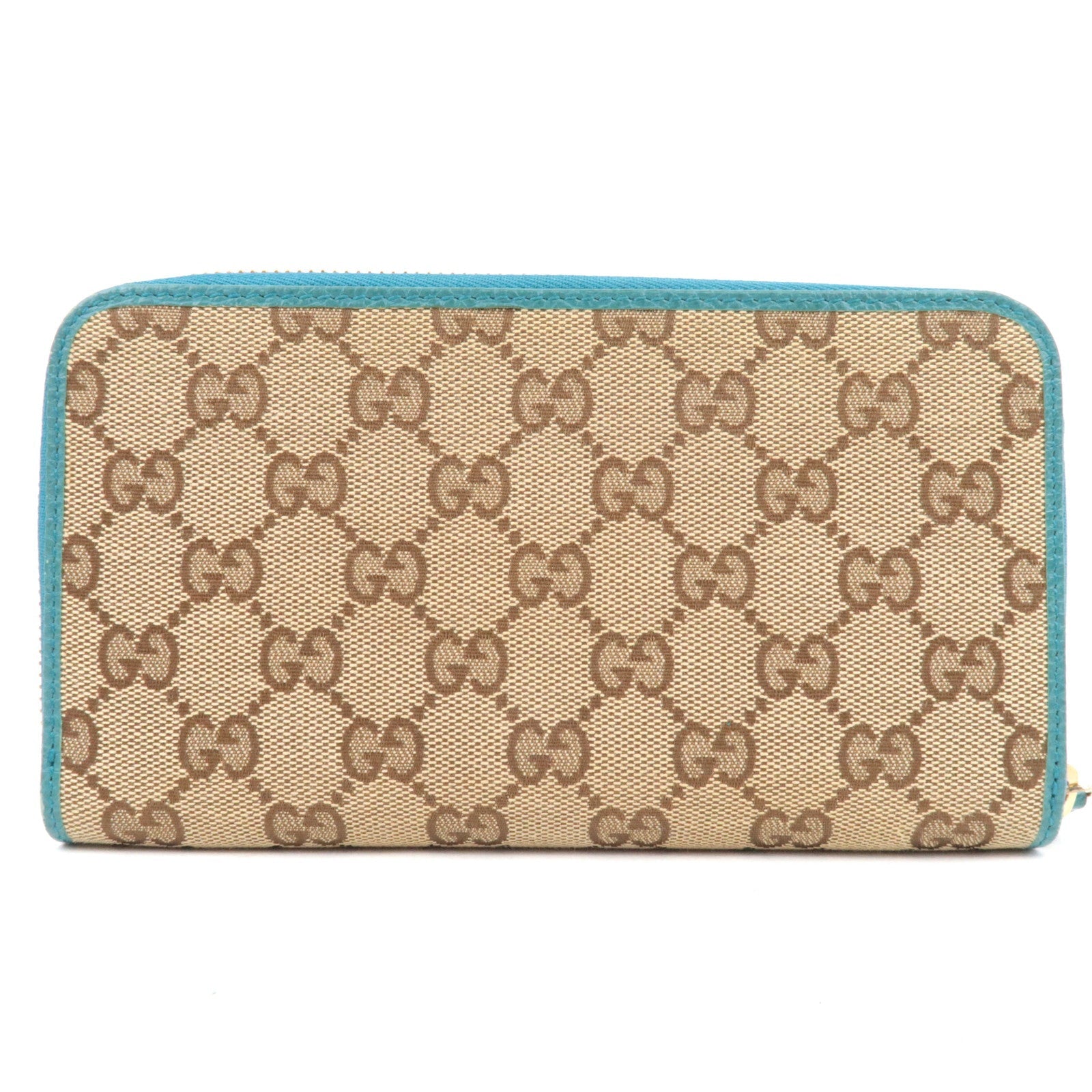 GUCCI Round Zipper Long Wallet GG Canvas Leather Beige Blue 363423 *Box