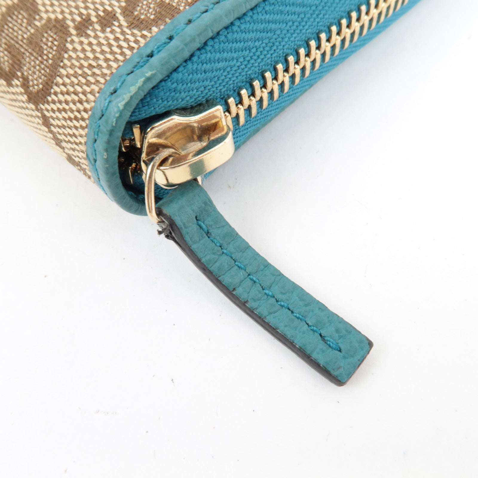 GUCCI Round Zipper Long Wallet GG Canvas Leather Beige Blue 363423 *Box