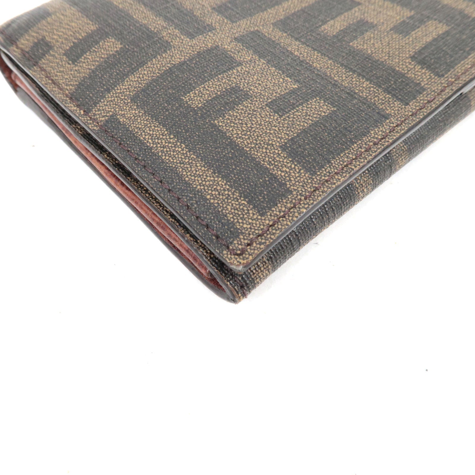 FENDI Zucca Bi-Fold Long Wallet PVC Brown Black 8M0000