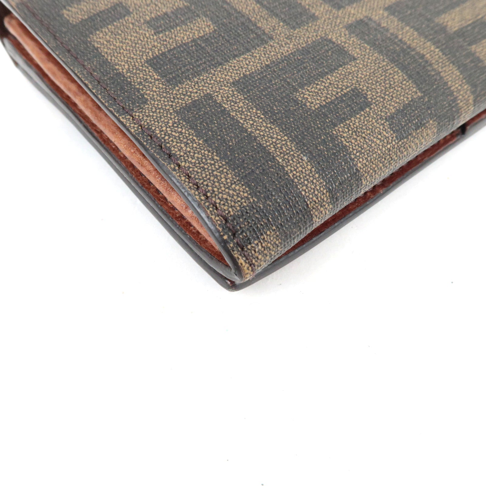 FENDI Zucca Bi-Fold Long Wallet PVC Brown Black 8M0000