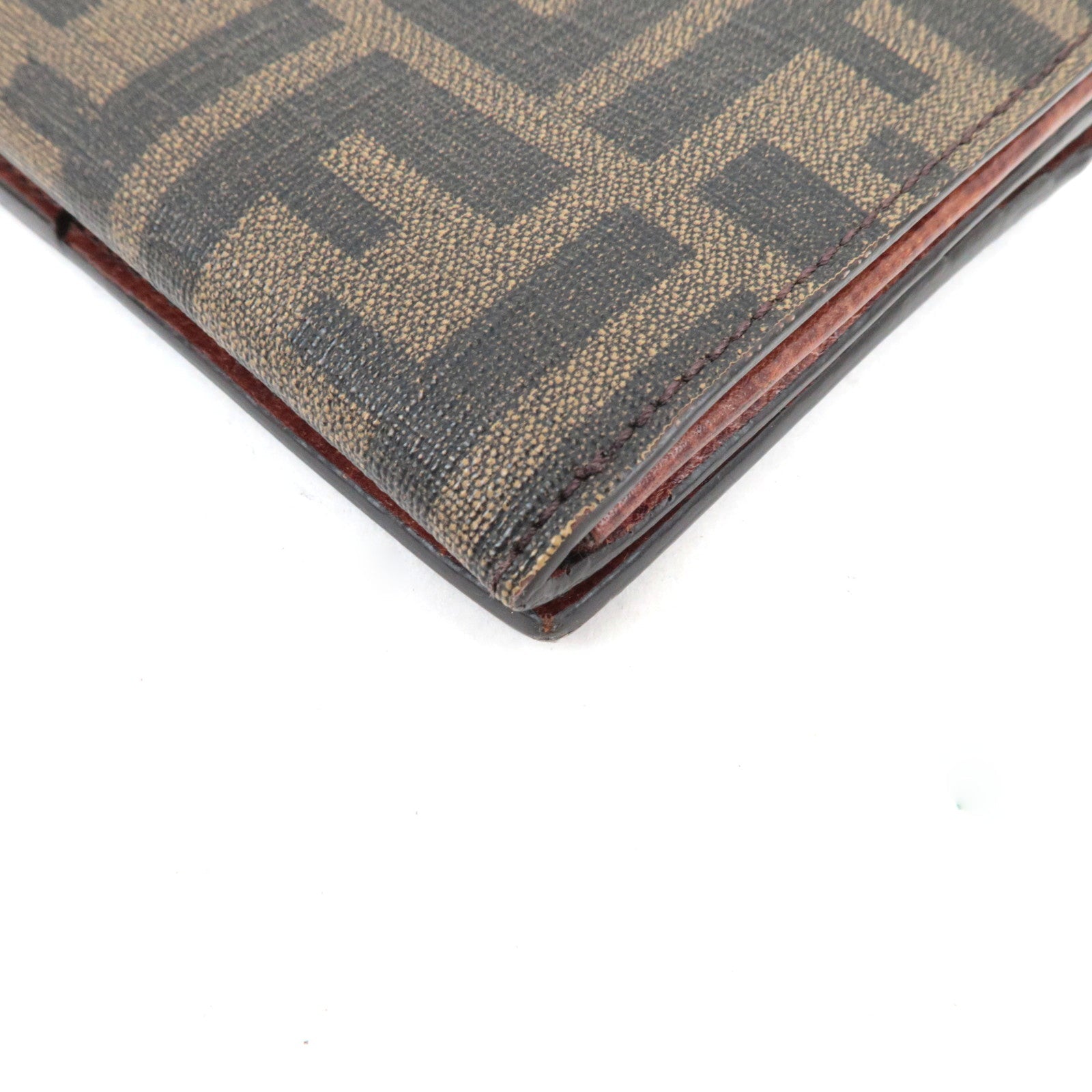 FENDI Zucca Bi-Fold Long Wallet PVC Brown Black 8M0000