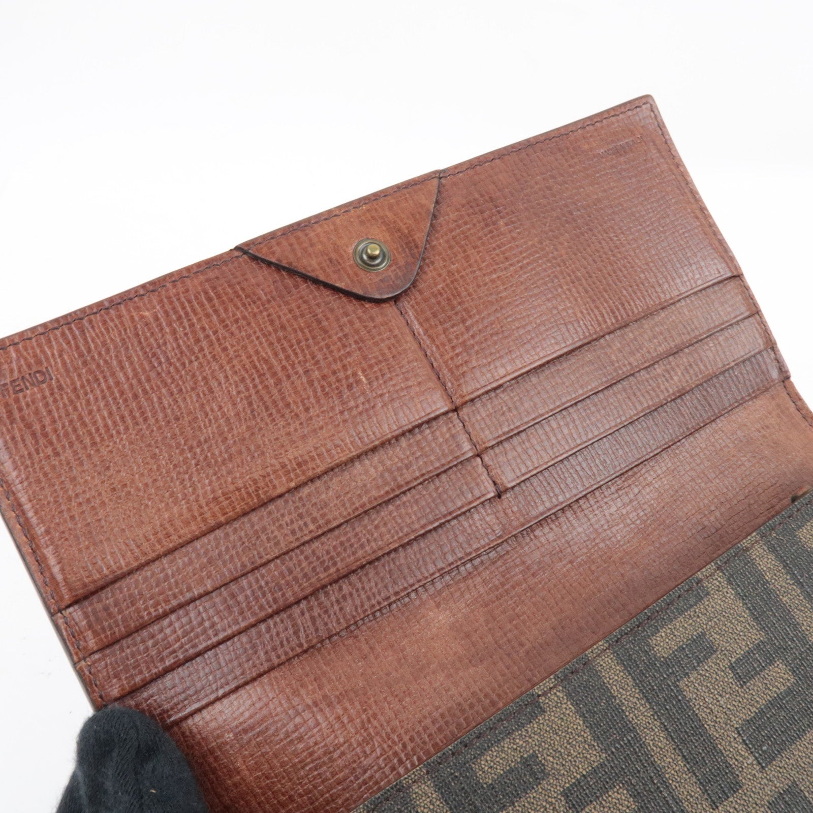 FENDI Zucca Bi-Fold Long Wallet PVC Brown Black 8M0000