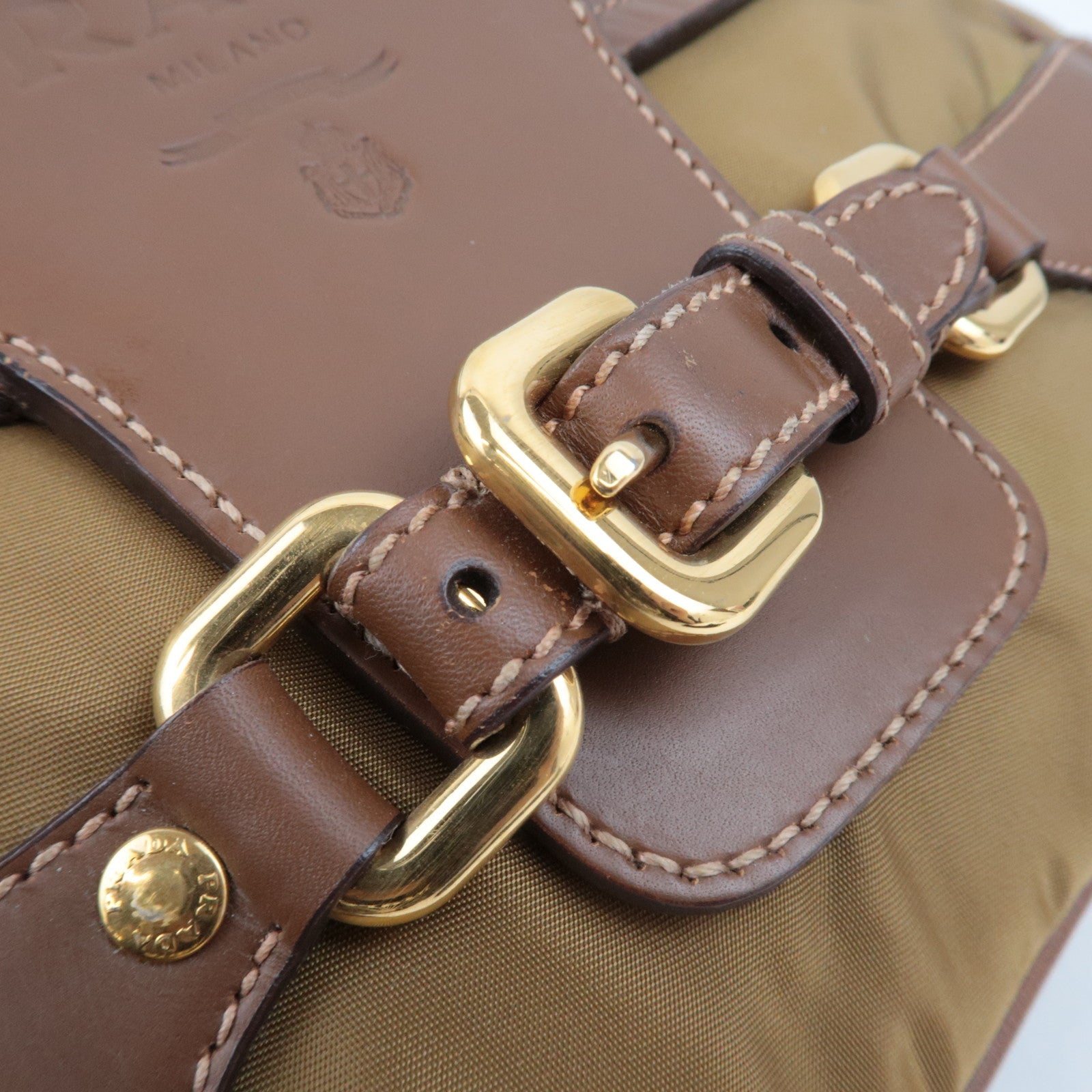 PRADA Shoulder Bag Nylon Leather Brown