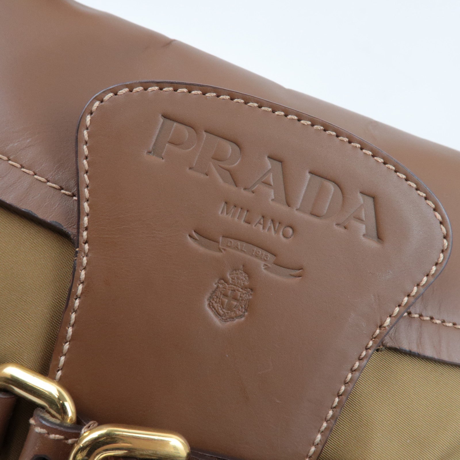 PRADA Shoulder Bag Nylon Leather Brown
