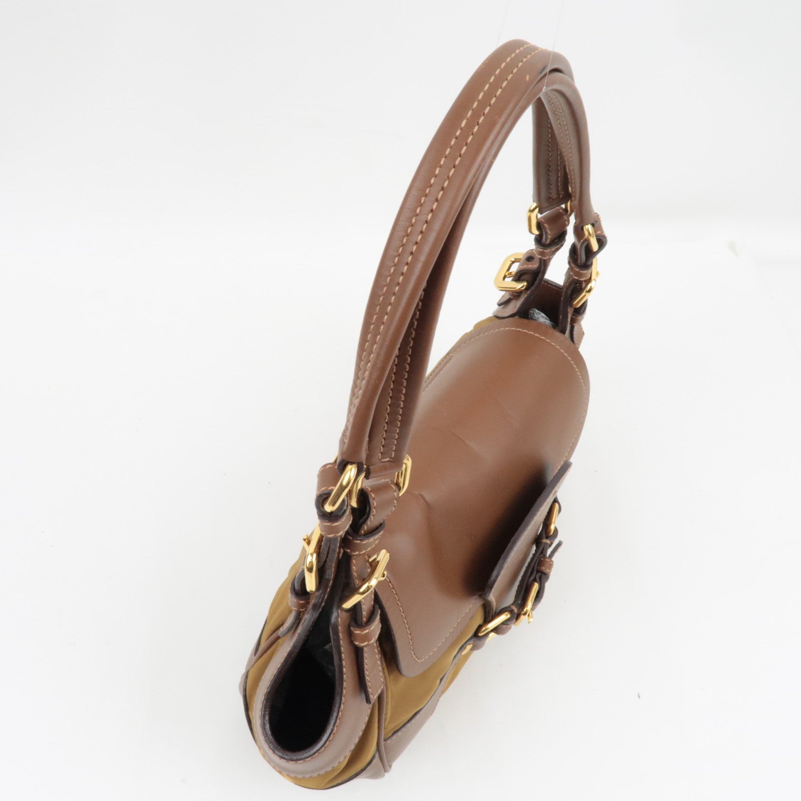 PRADA Shoulder Bag Nylon Leather Brown