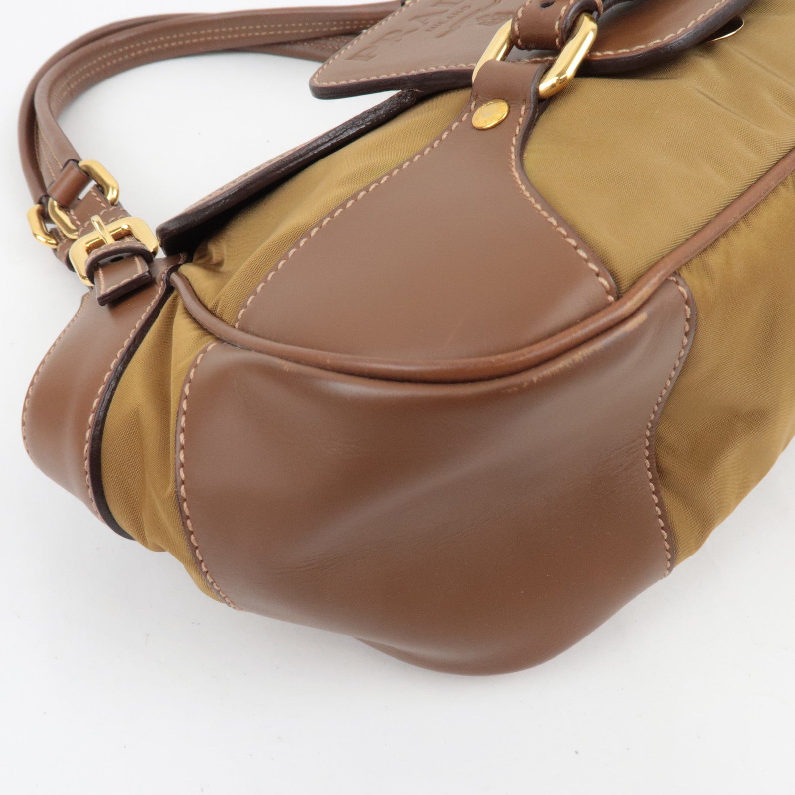 PRADA Shoulder Bag Nylon Leather Brown