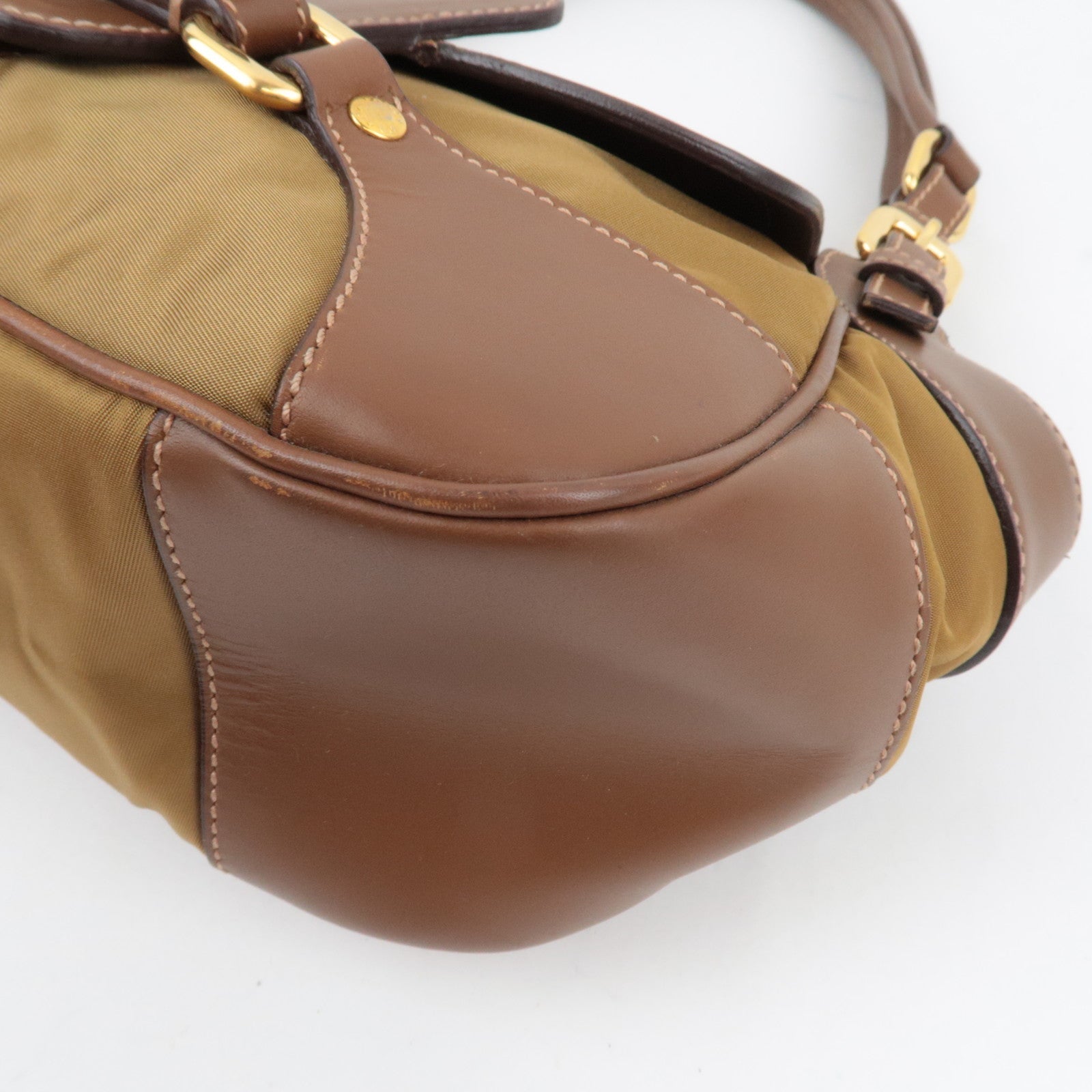 PRADA Shoulder Bag Nylon Leather Brown