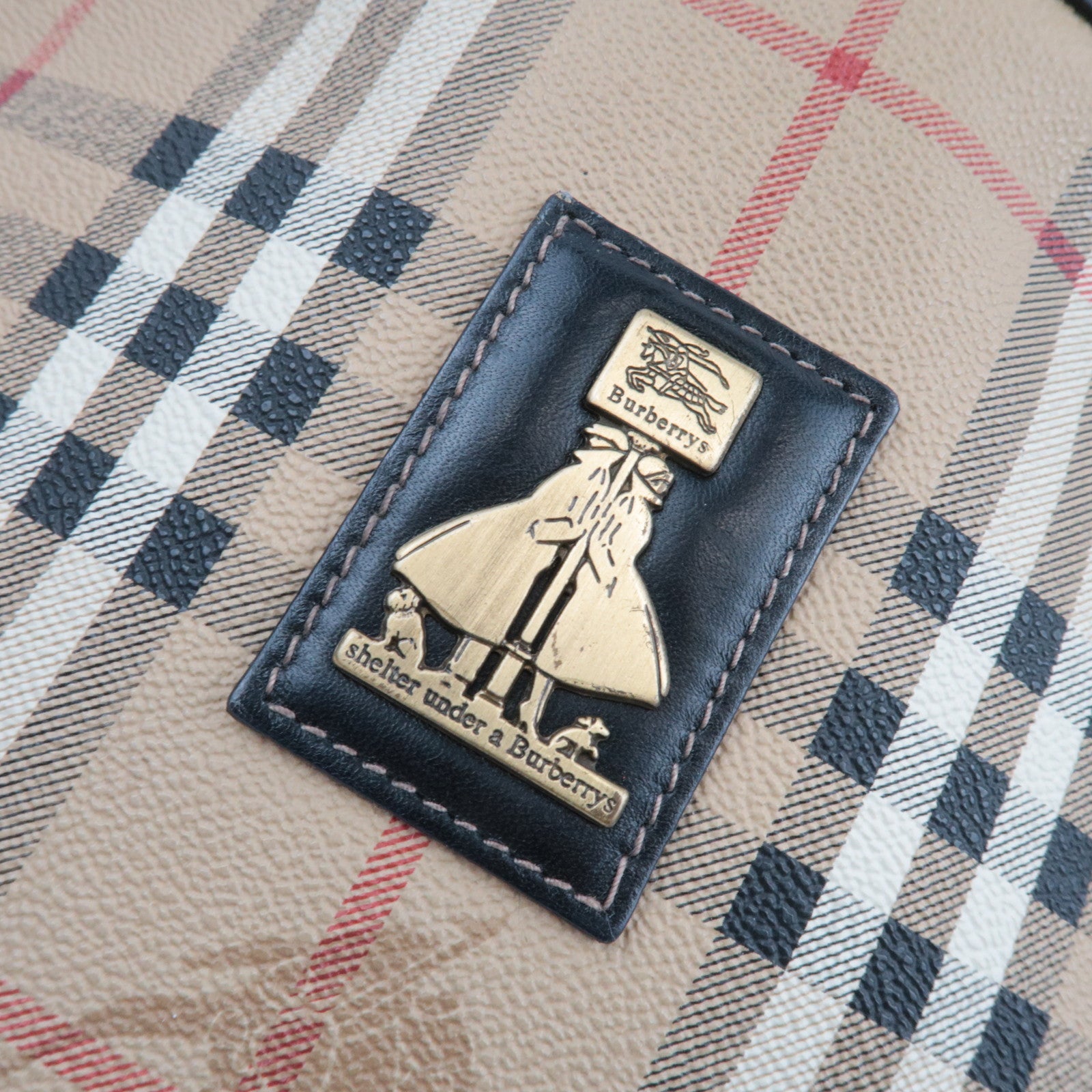 BURBERRY Shelter Under A Burberry's Nova Plaid Tote Bag PVC Leather Beige Black